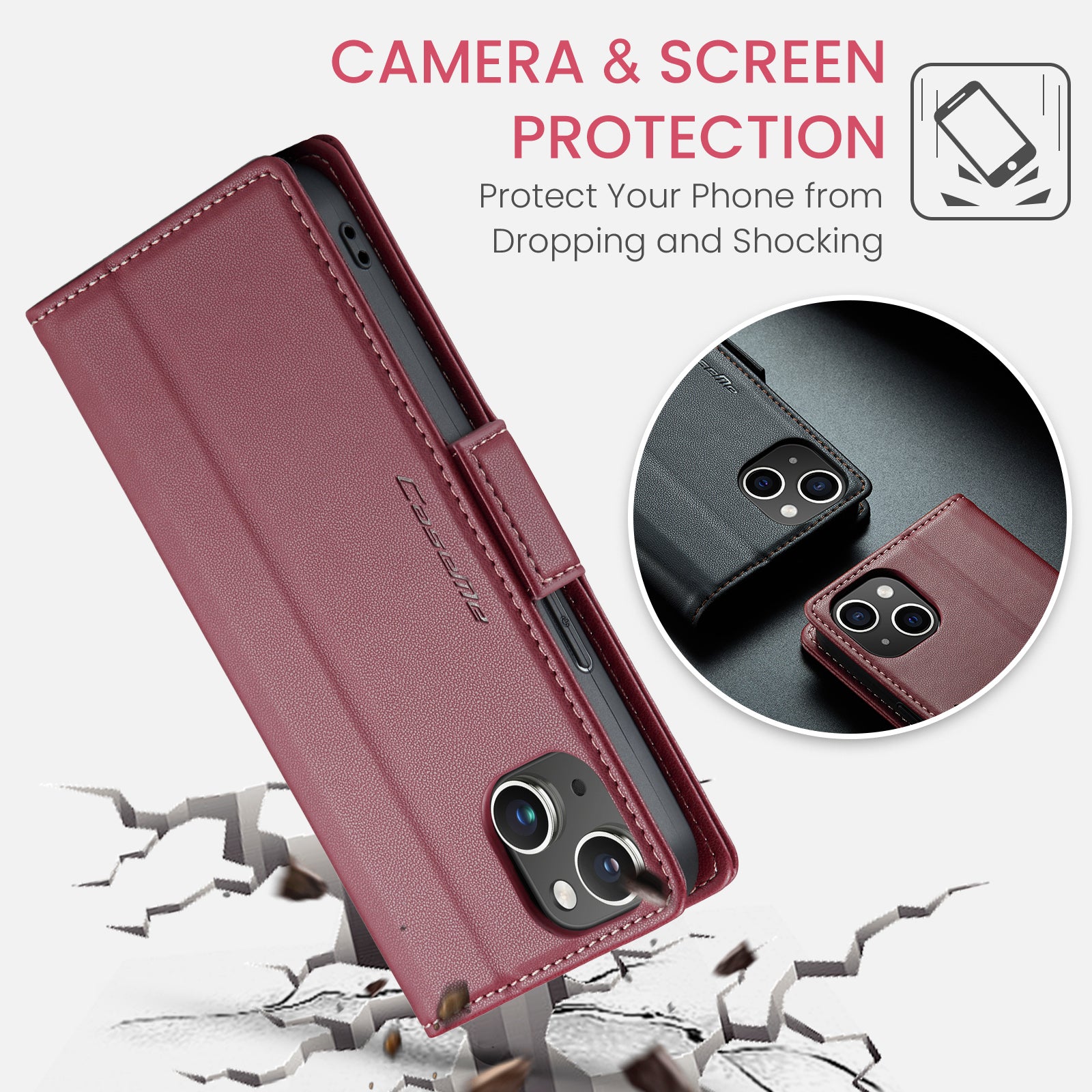 iPhone 14 Plus CaseMe 023 Wallet Flip Cover, RFID Protection, Card Holder