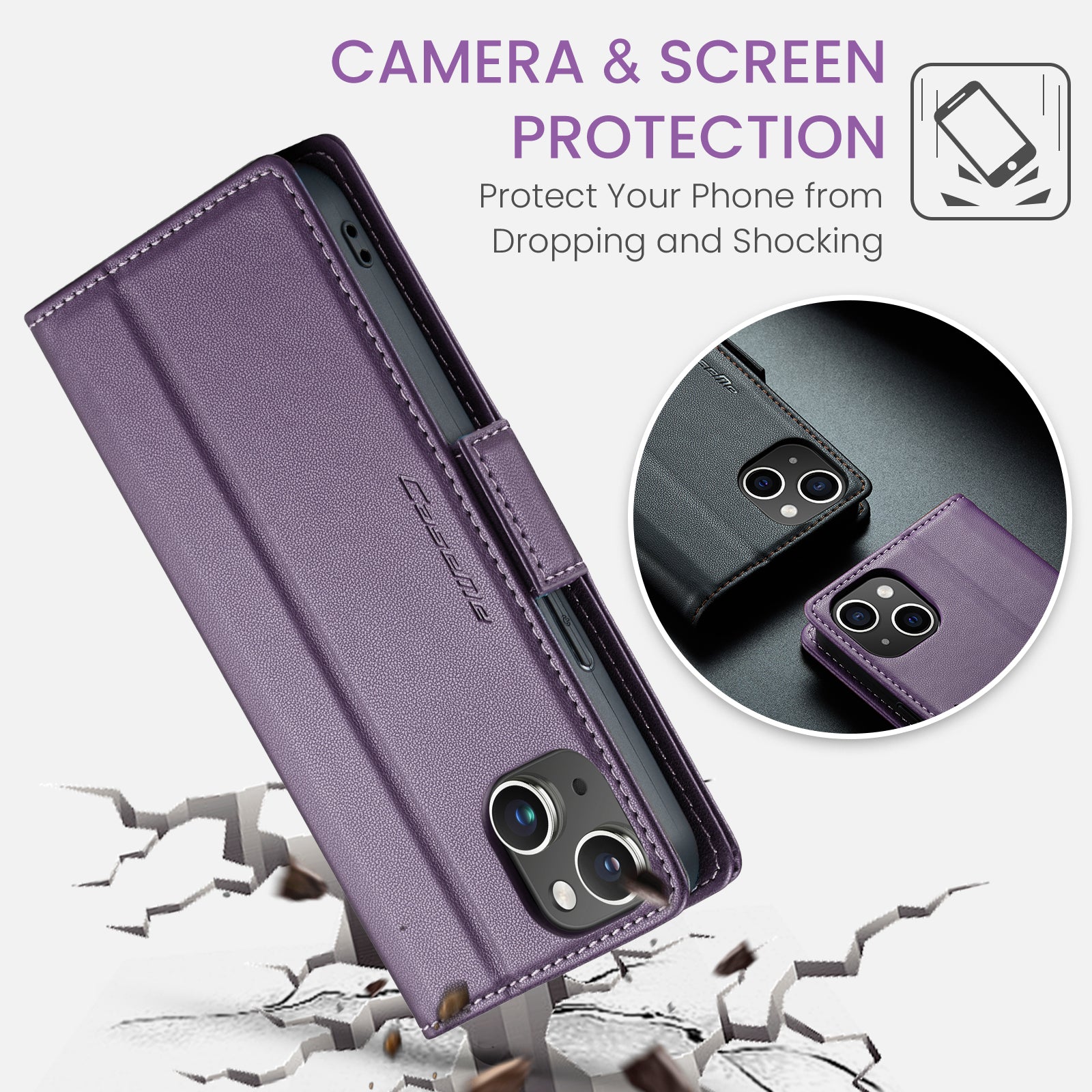 iPhone 14 Plus CaseMe 023 Wallet Flip Cover, RFID Protection, Card Holder