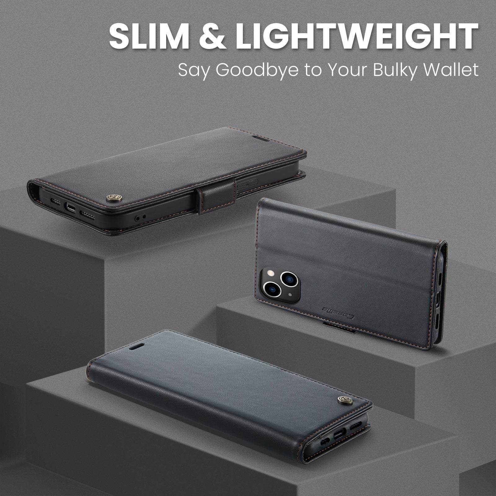 iPhone 15 Plus CaseMe 023 Wallet Flip Cover, RFID Protection, Card Holder