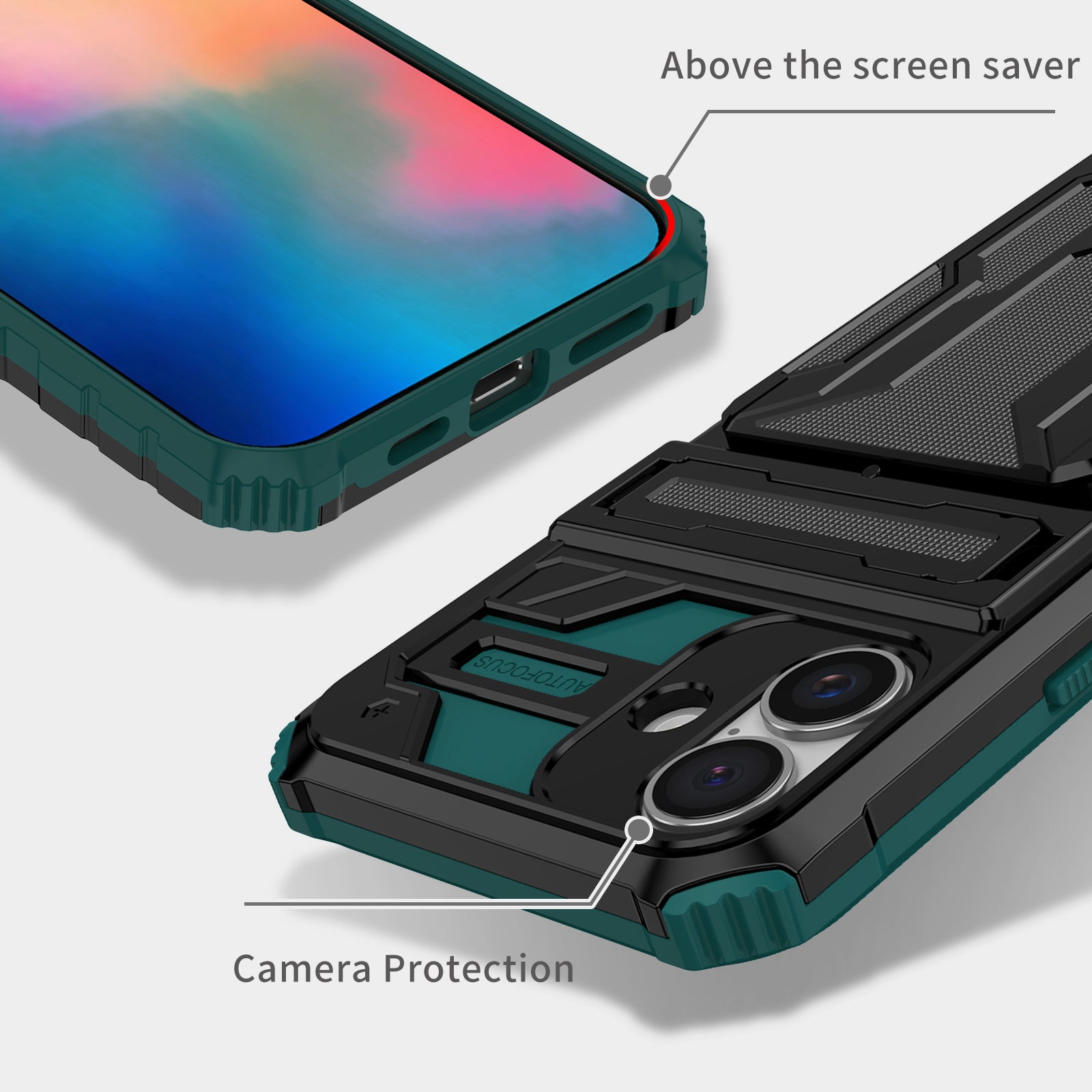 iPhone 16 Plus Heavy Duty Kickstand Card Holder Case Shockproof Teal