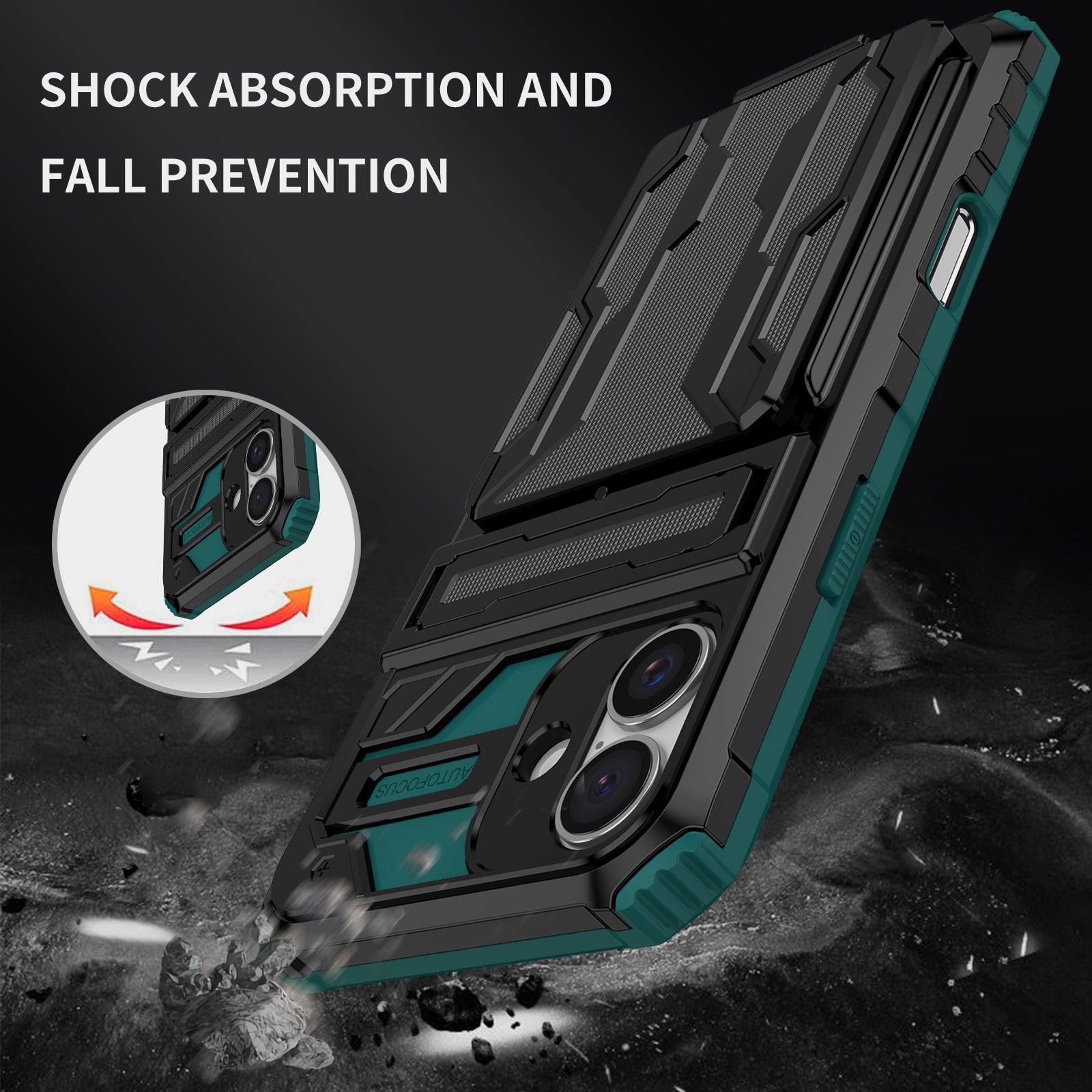 iPhone 16 Plus Heavy Duty Kickstand Card Holder Case Shockproof Teal