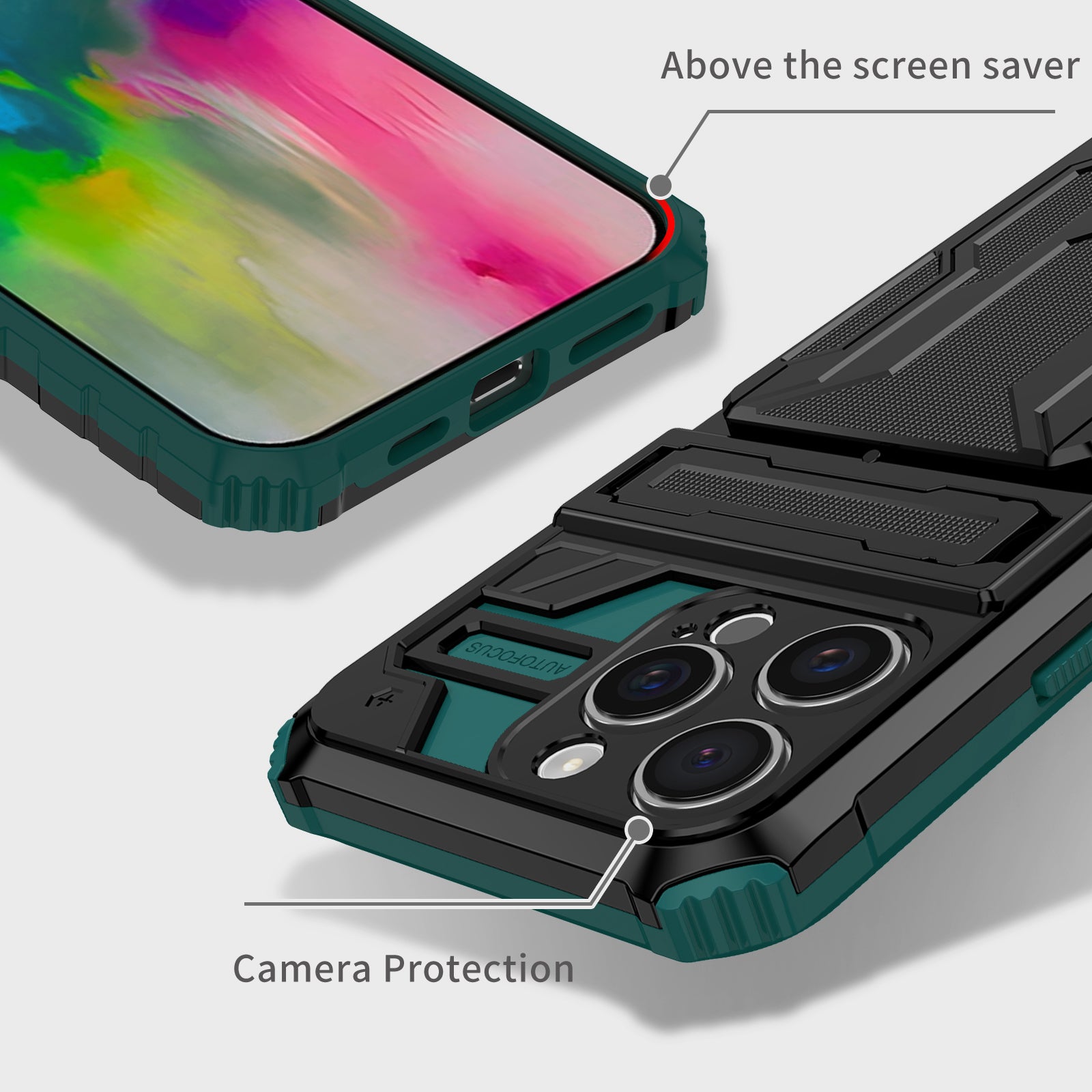 iPhone 16 Pro Max Heavy Duty Kickstand Card Holder Case Shockproof Teal