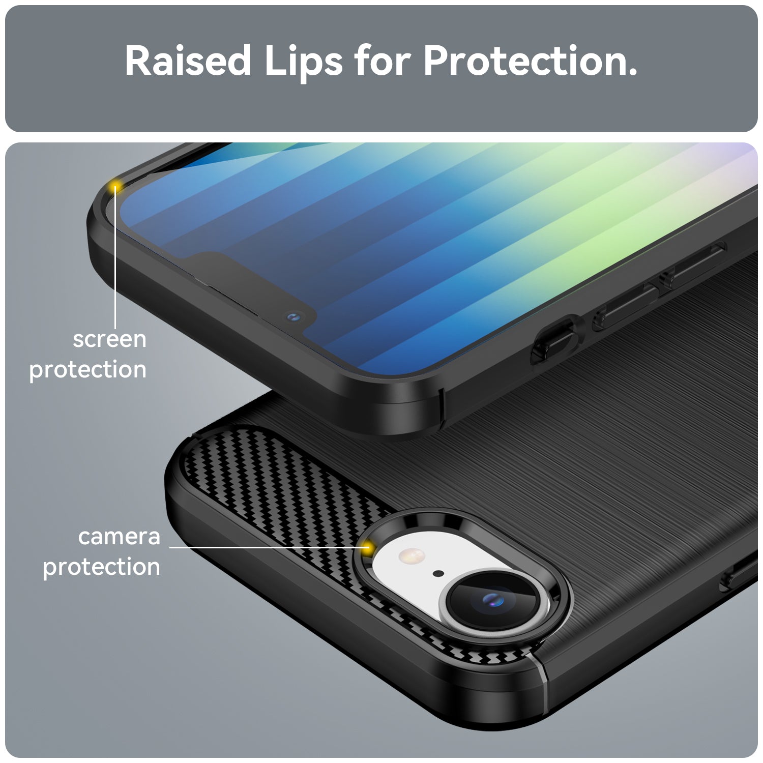 iPhone 16e 17e Carbon Fibre TPU Case Slim Shockproof Cover Black