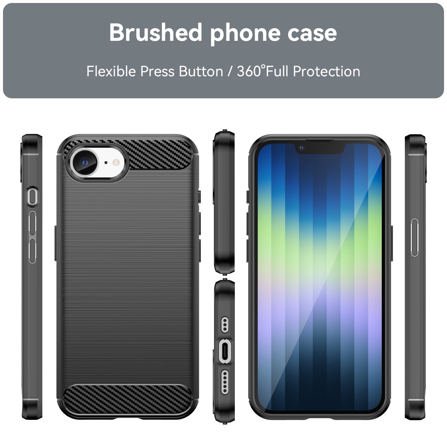 iPhone 16e 17e Carbon Fibre TPU Case Slim Shockproof Cover Black