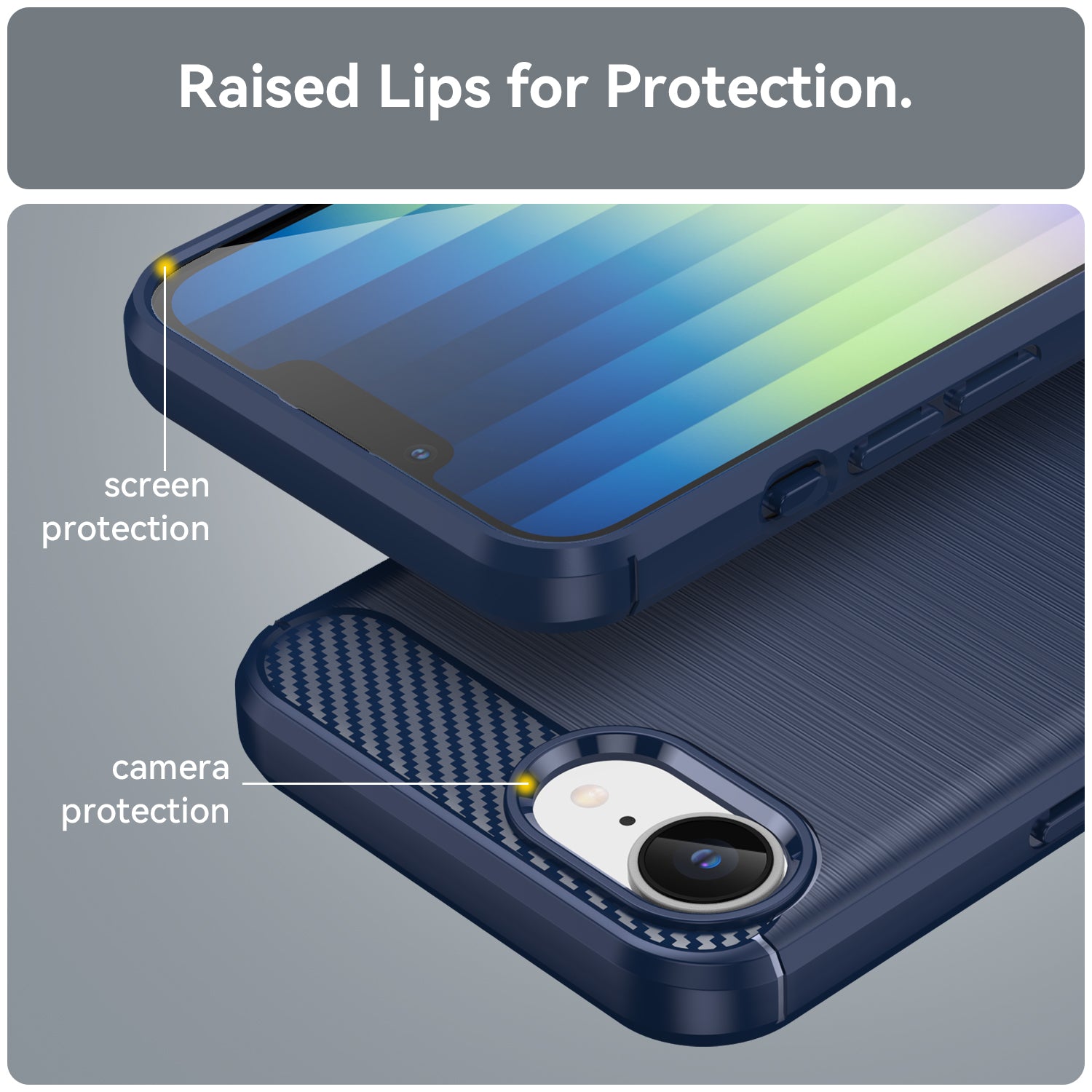 iPhone 16e 17e Carbon Fibre TPU Case Slim Shockproof Cover Navy