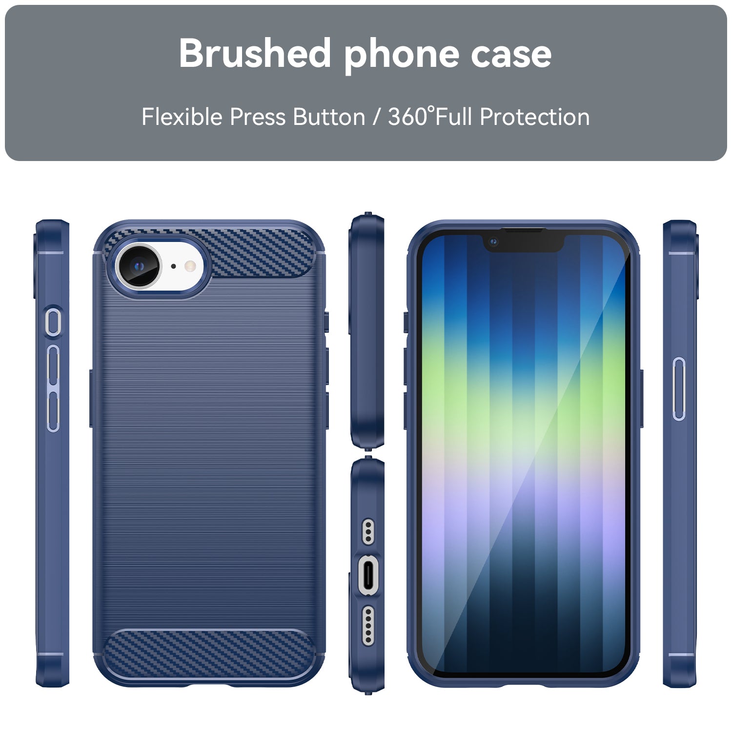 iPhone 16e 17e Carbon Fibre TPU Case Slim Shockproof Cover Navy