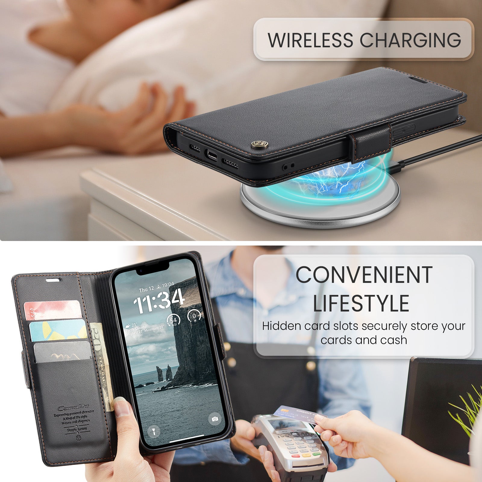 iPhone 16e 17e CaseMe Retro Wallet Case Black