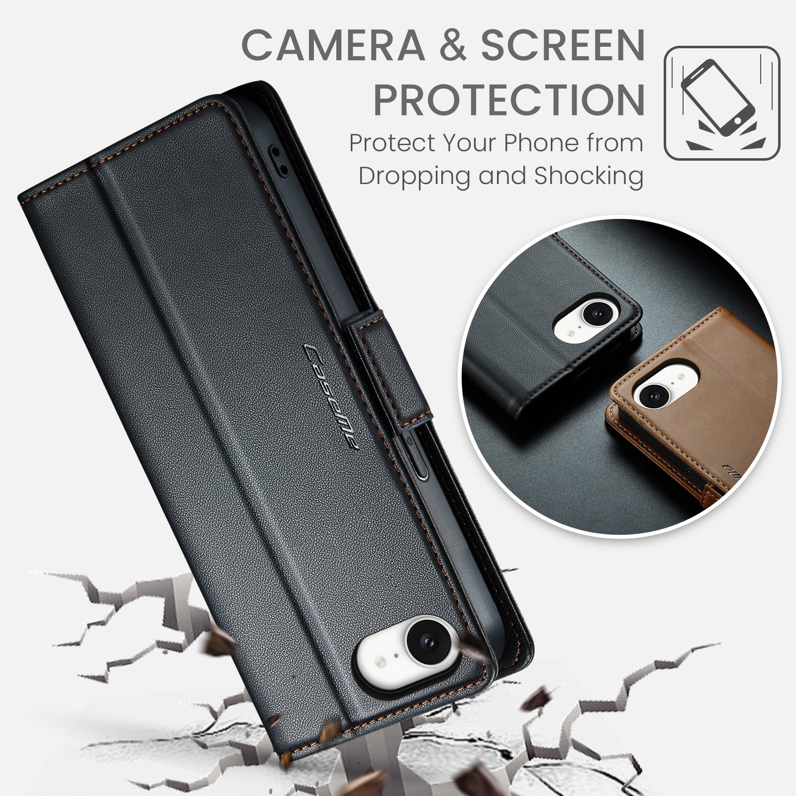 iPhone 16e 17e CaseMe Retro Wallet Case Black