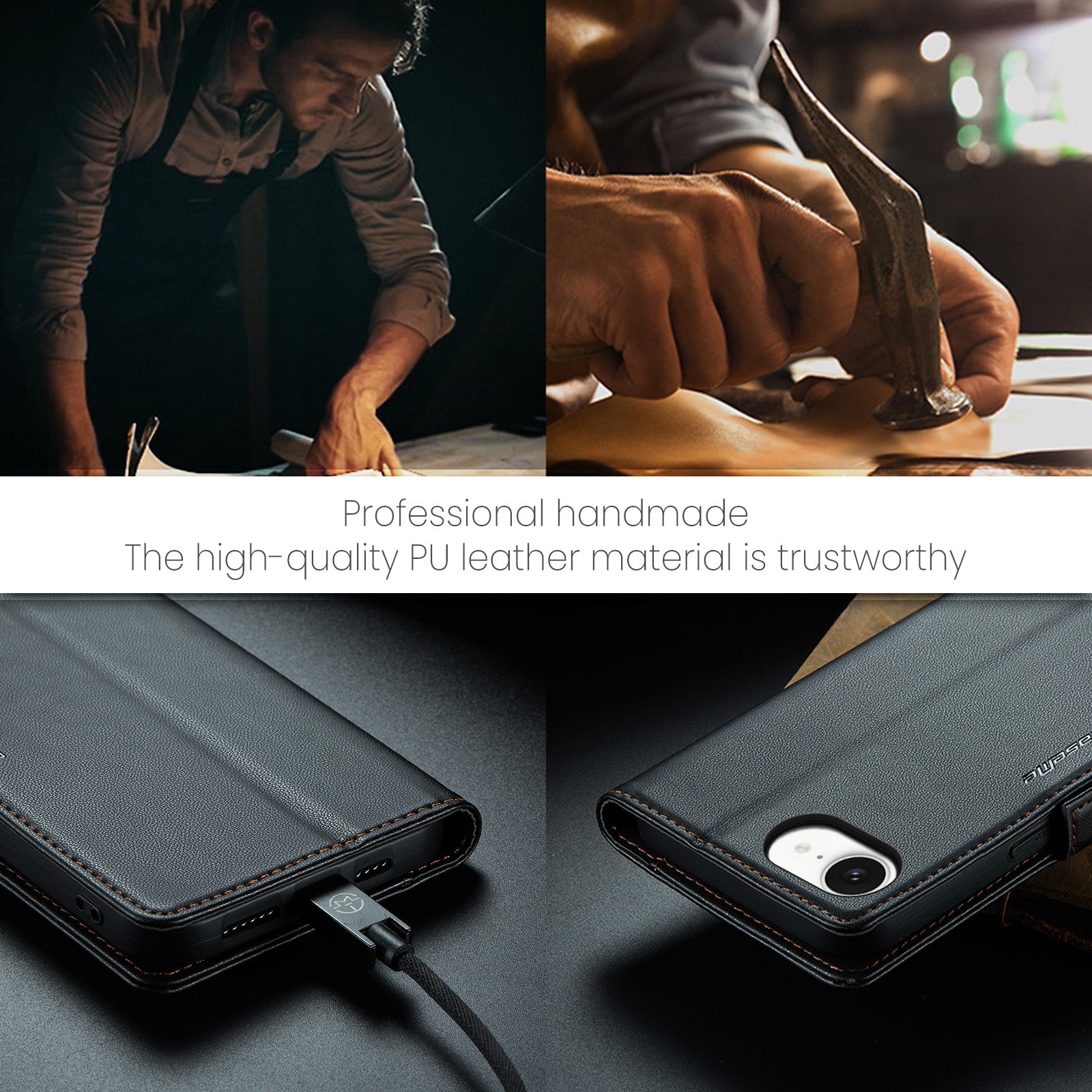 iPhone 16e 17e CaseMe Retro Wallet Case Black