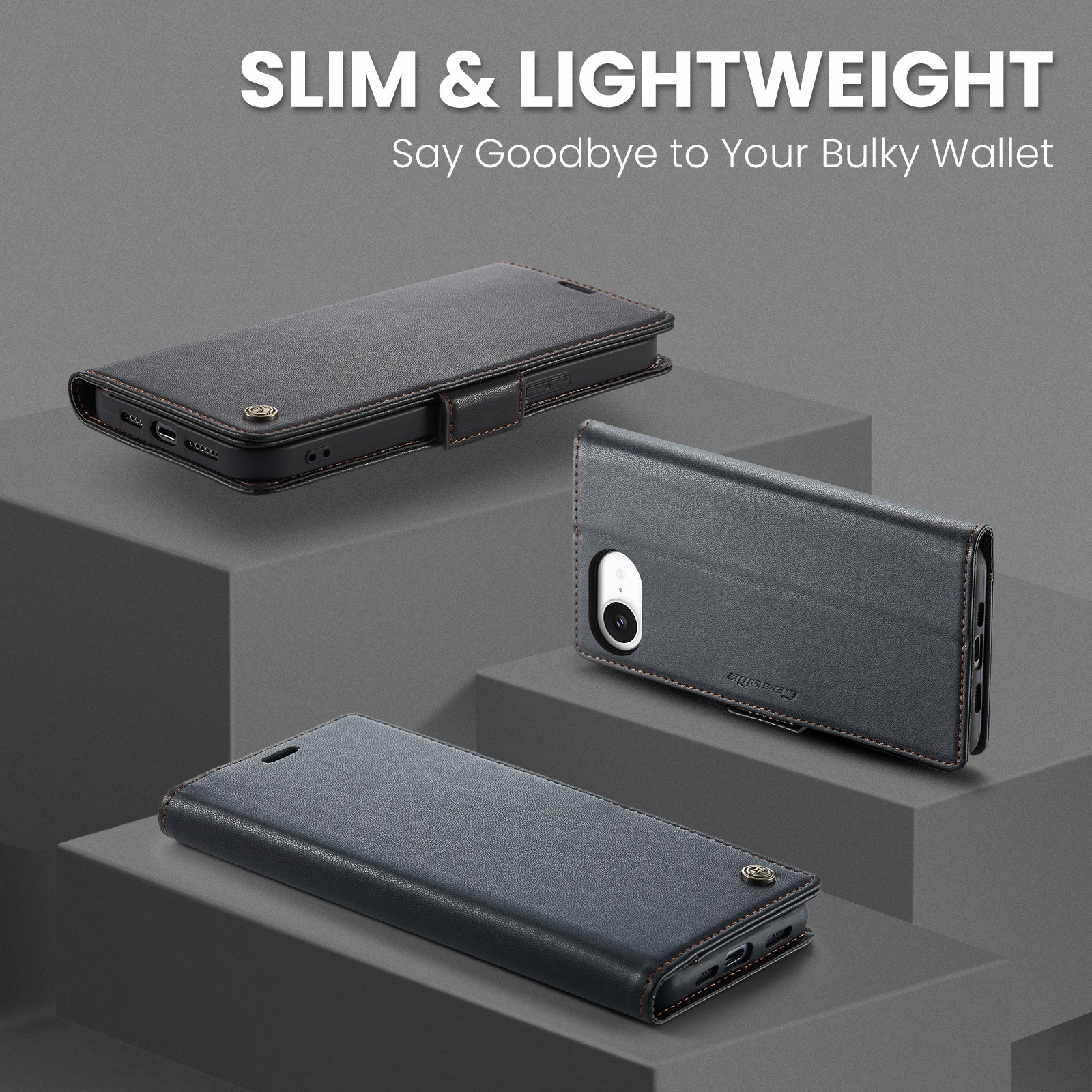 iPhone 16e 17e CaseMe Retro Wallet Case Black