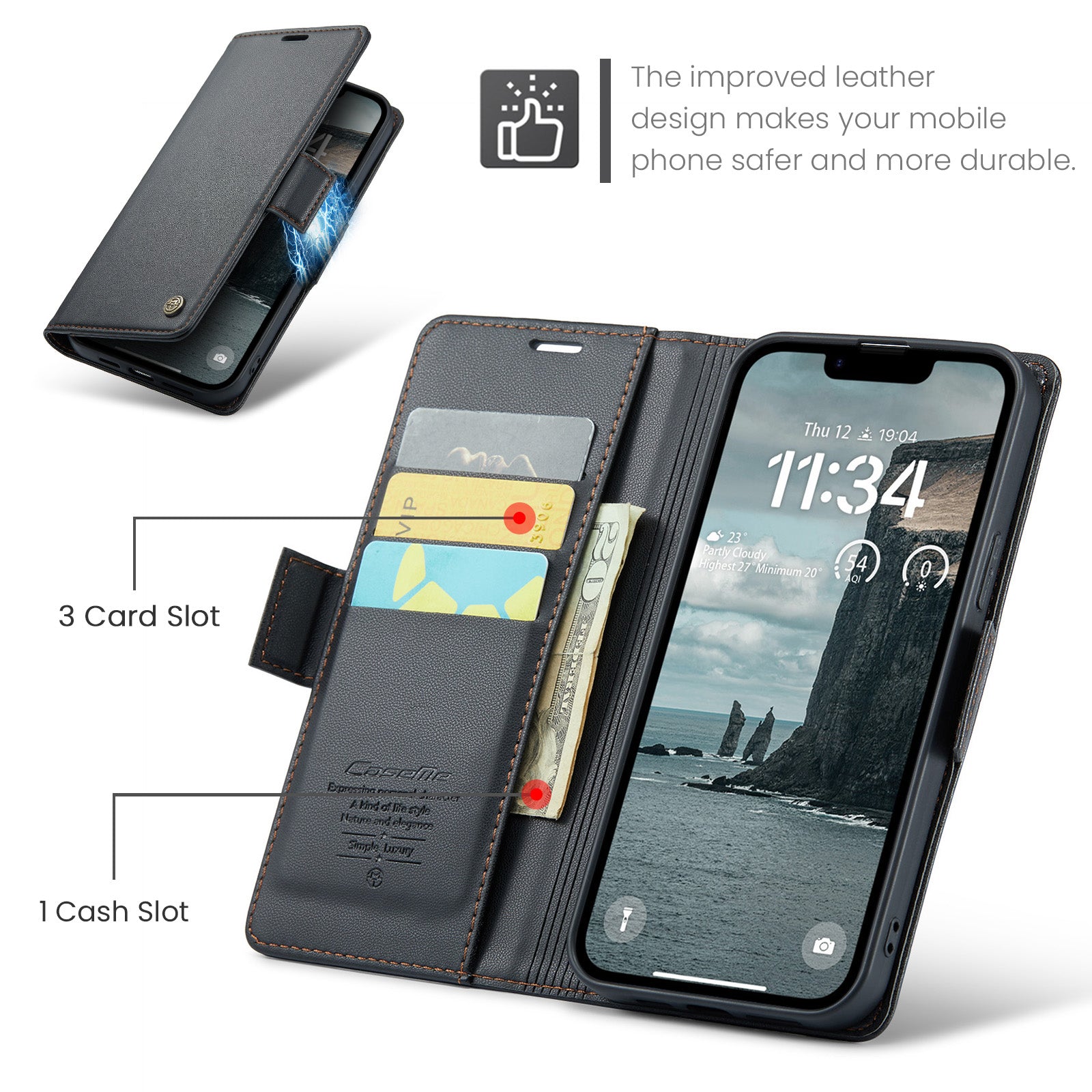 iPhone 16e 17e CaseMe Retro Wallet Case Black