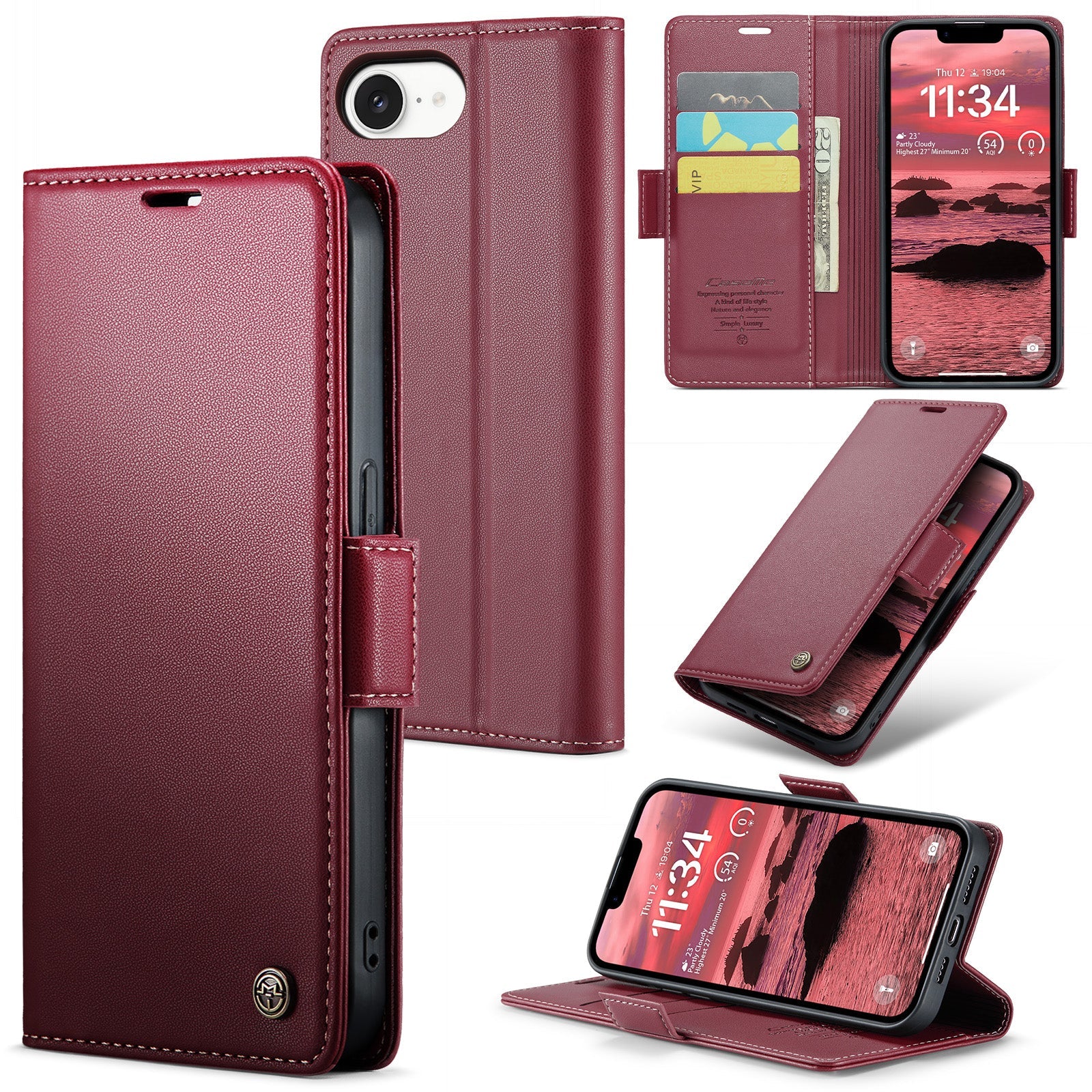 iPhone 16e 17e CaseMe Retro Wallet Case Maroon