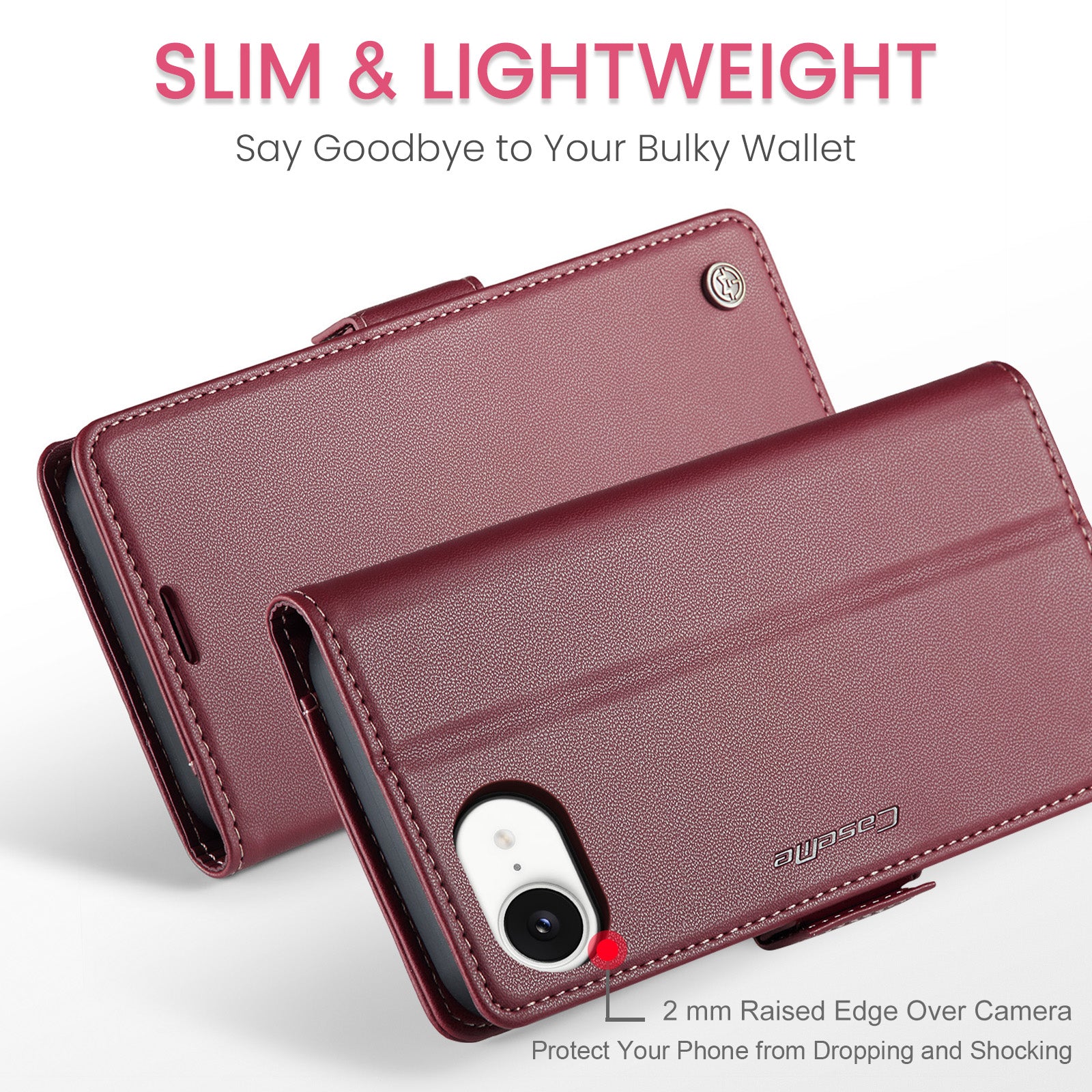 iPhone 16e 17e CaseMe Retro Wallet Case Maroon