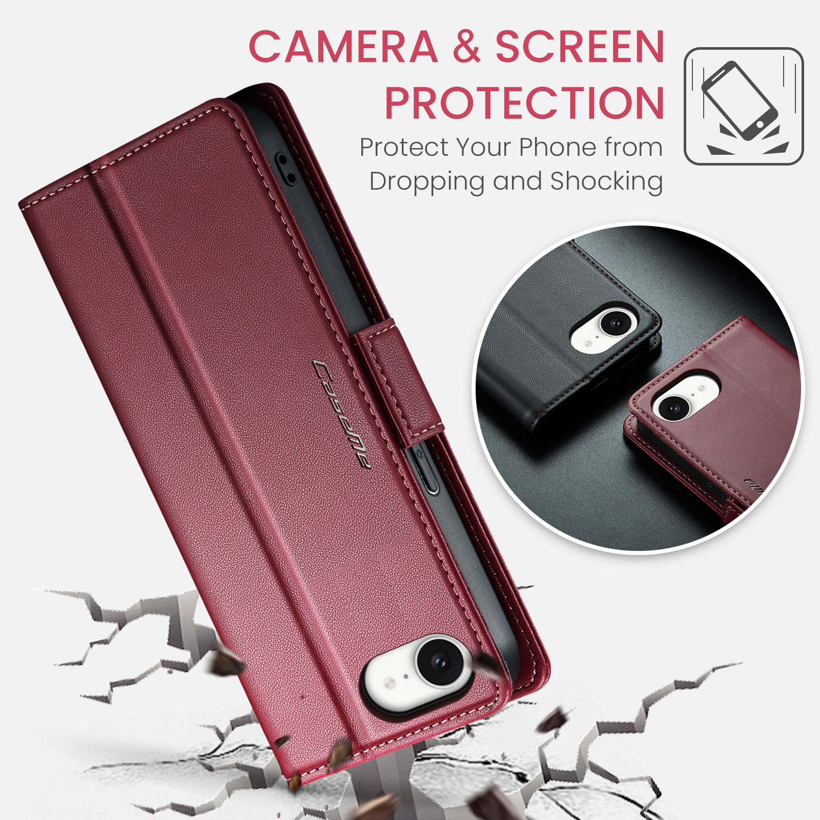iPhone 16e 17e CaseMe Retro Wallet Case Maroon