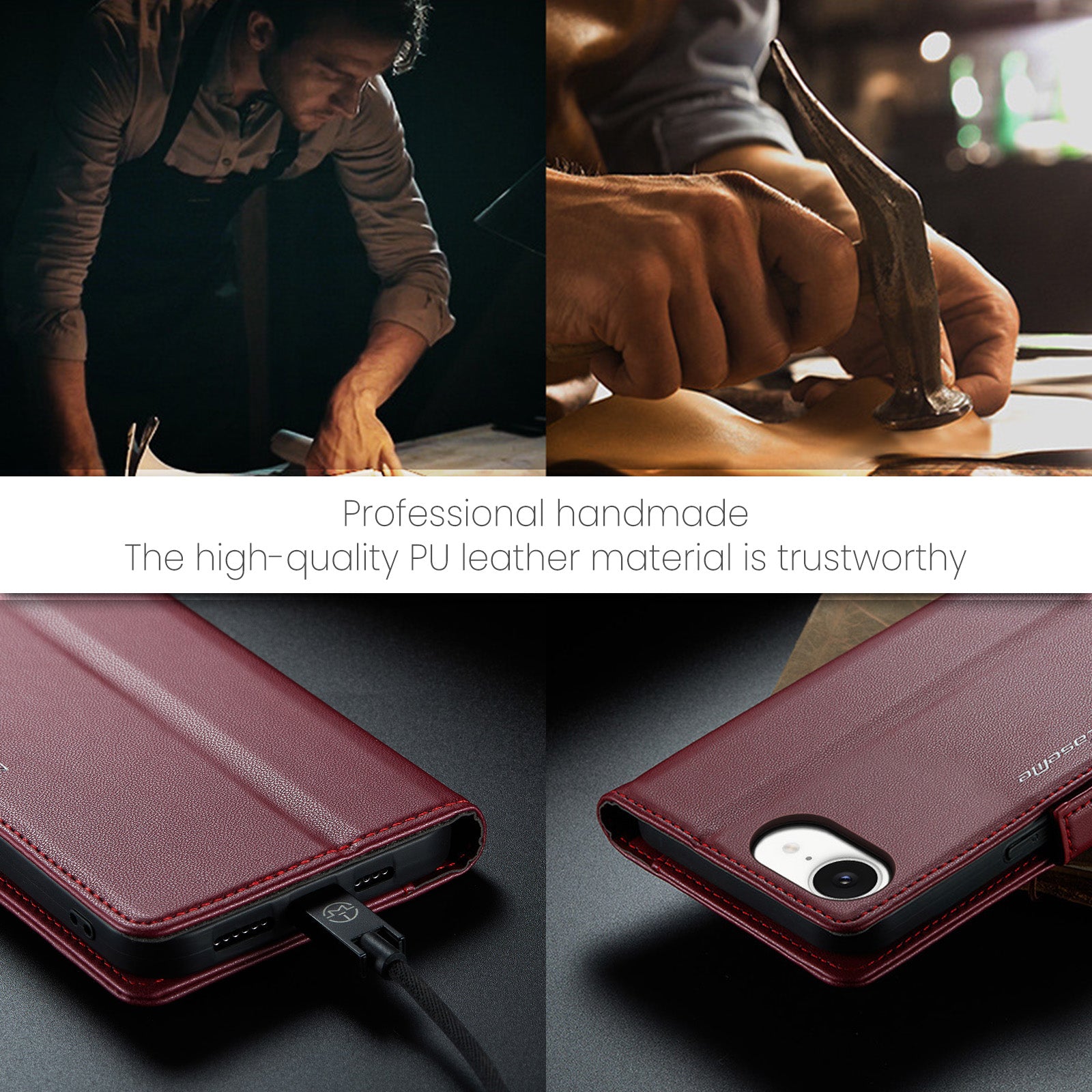 iPhone 16e 17e CaseMe Retro Wallet Case Maroon