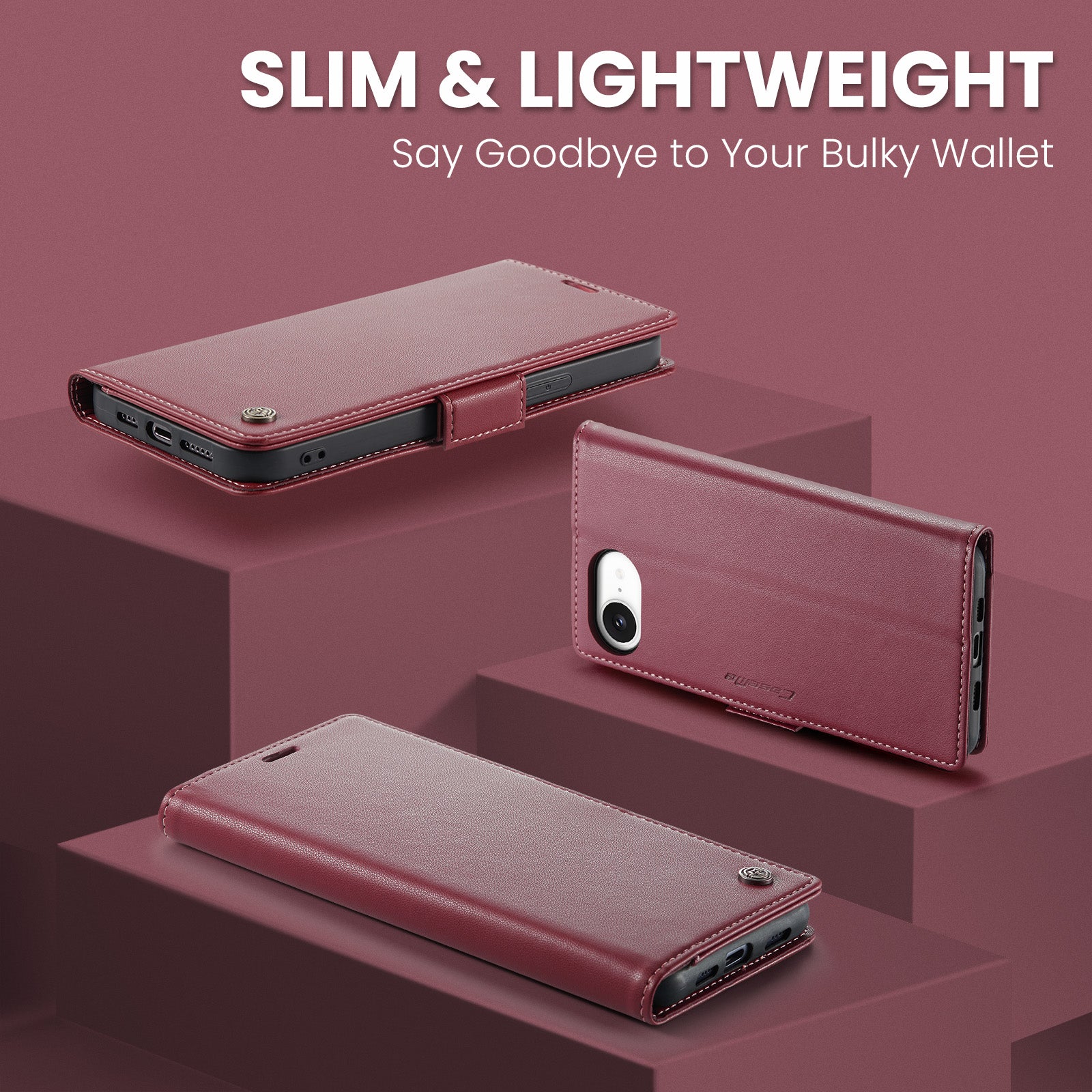 iPhone 16e 17e CaseMe Retro Wallet Case Maroon