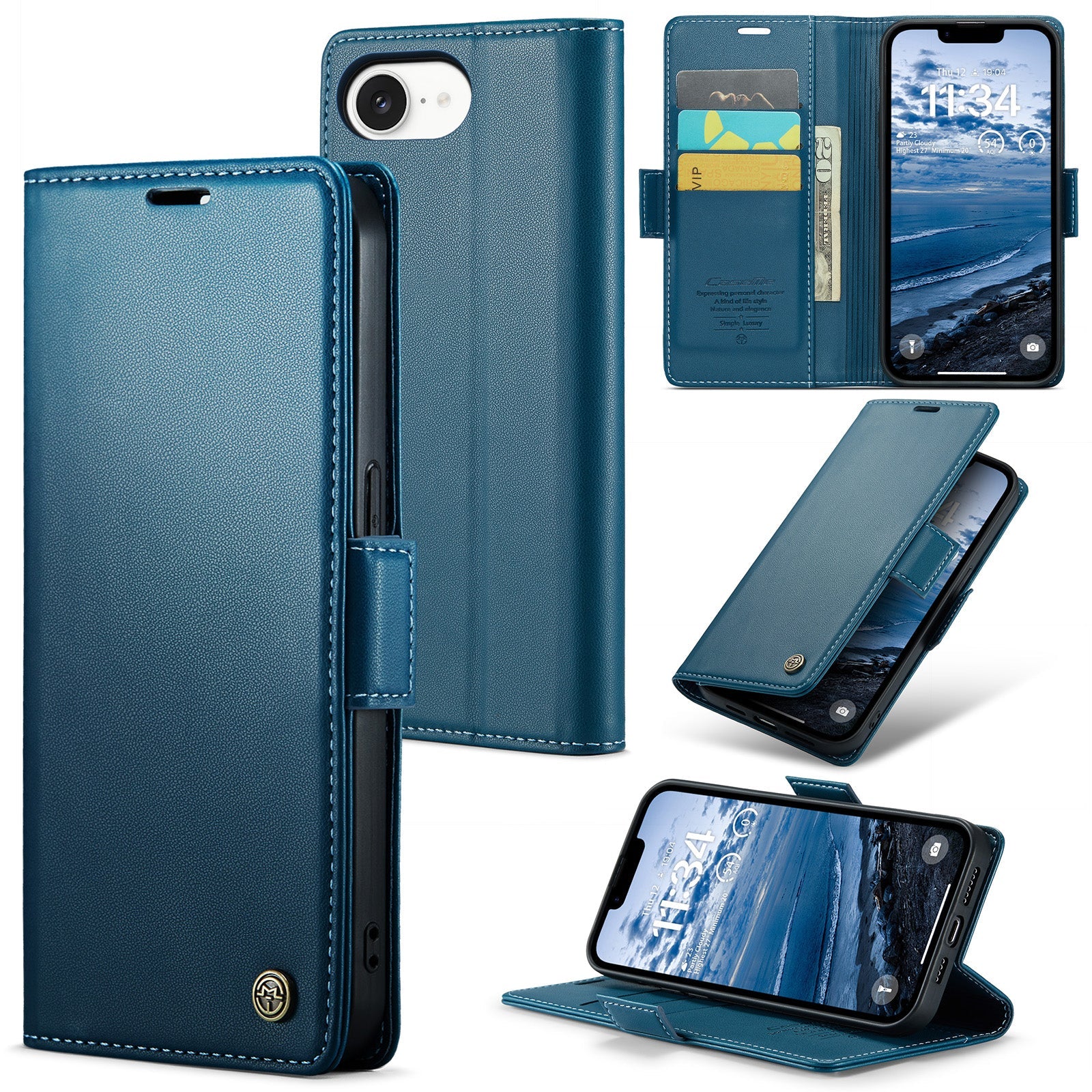 iPhone 16e 17e CaseMe Retro Wallet Case Navy