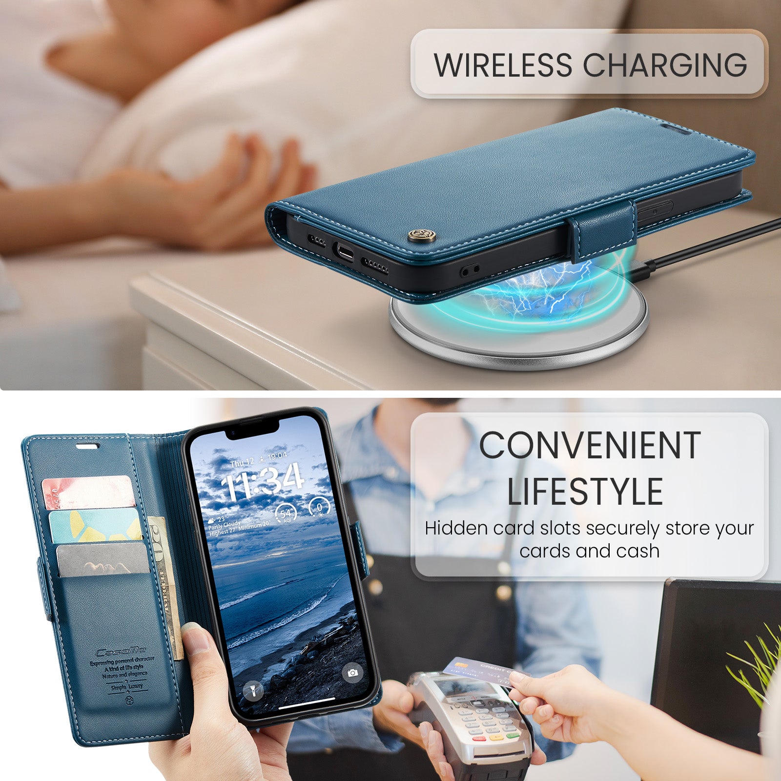 iPhone 16e 17e CaseMe Retro Wallet Case Navy