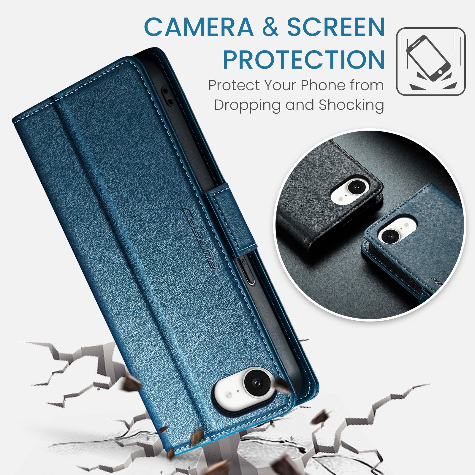 iPhone 16e 17e CaseMe Retro Wallet Case Navy