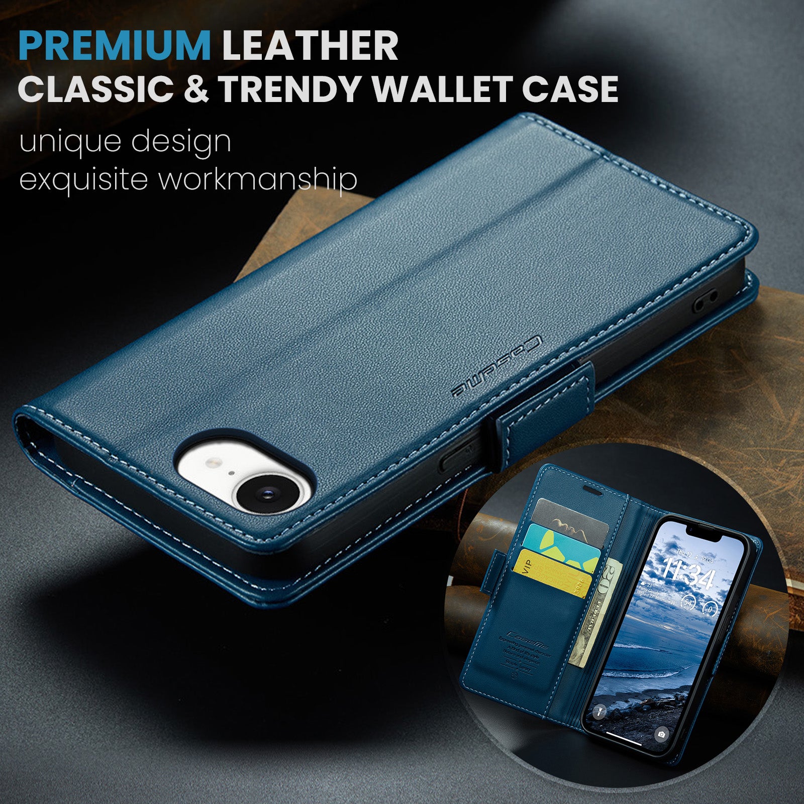 iPhone 16e 17e CaseMe Retro Wallet Case Navy