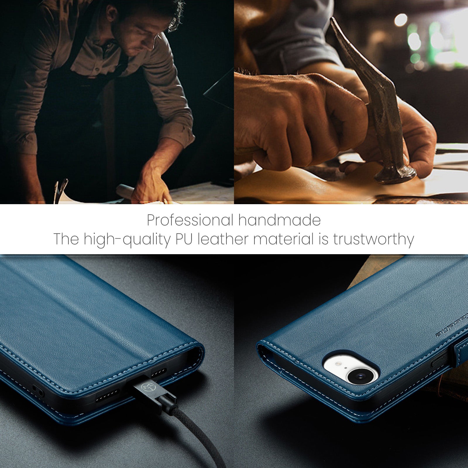 iPhone 16e 17e CaseMe Retro Wallet Case Navy