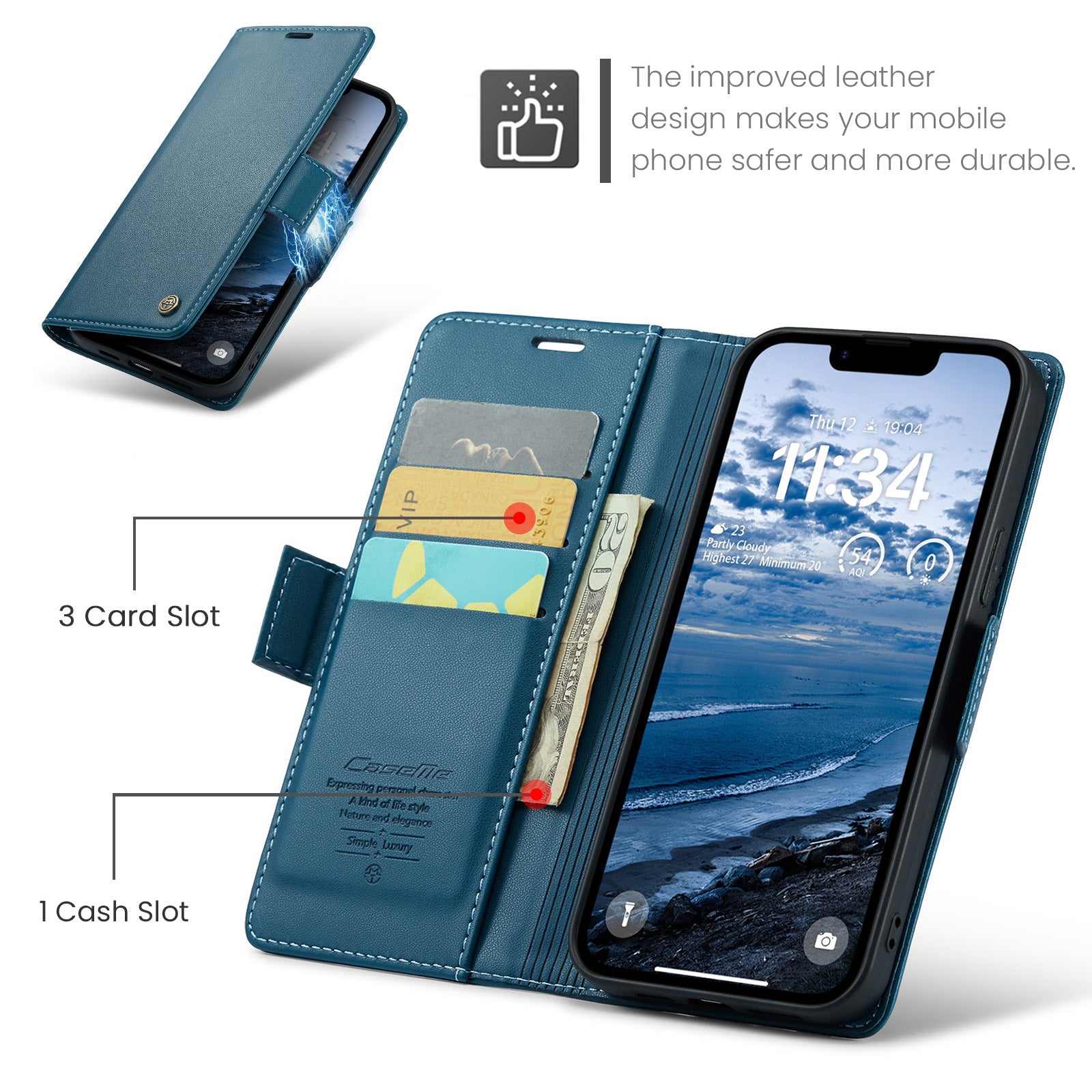 iPhone 16e 17e CaseMe Retro Wallet Case Navy