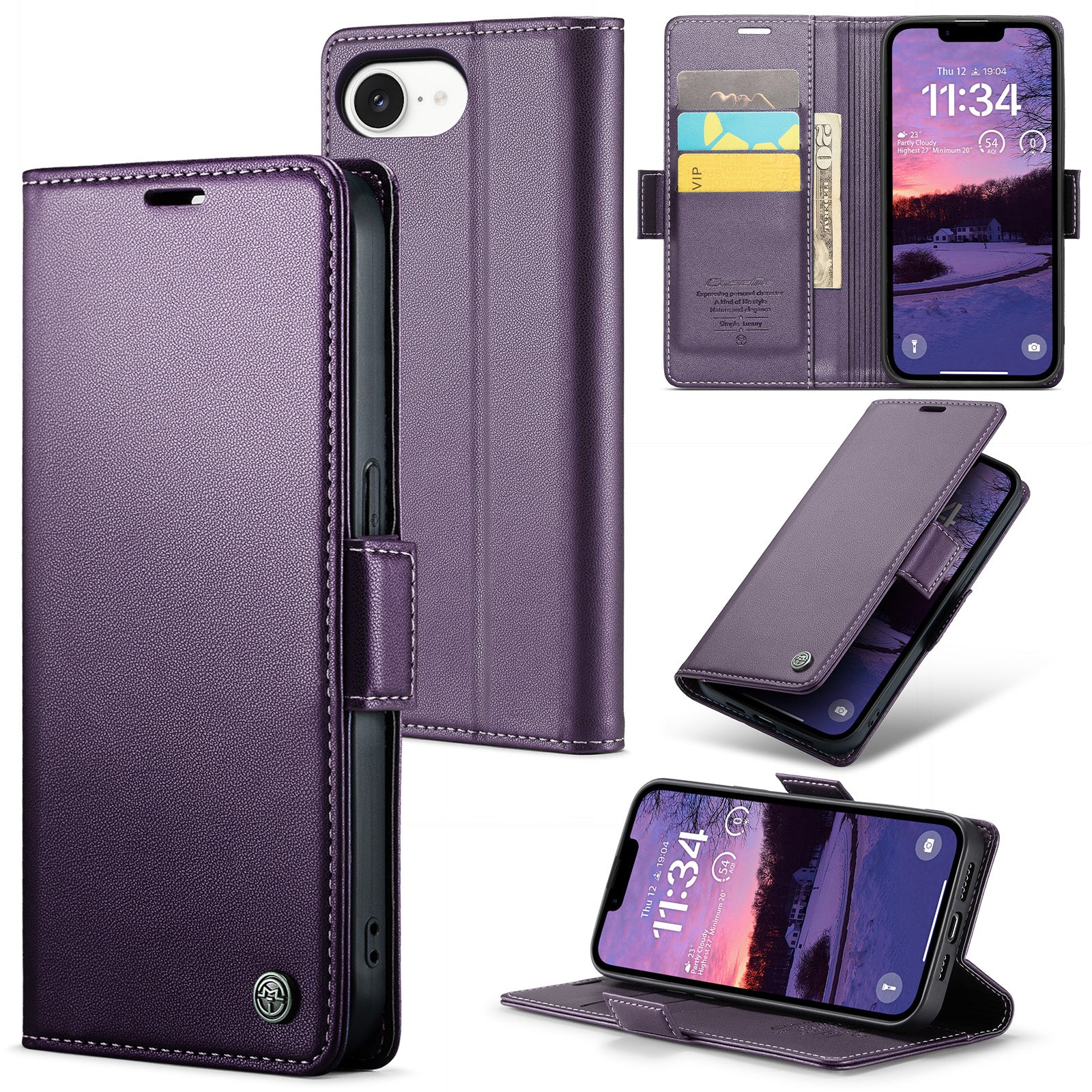 iPhone 16e 17e CaseMe Retro Wallet Case Purple