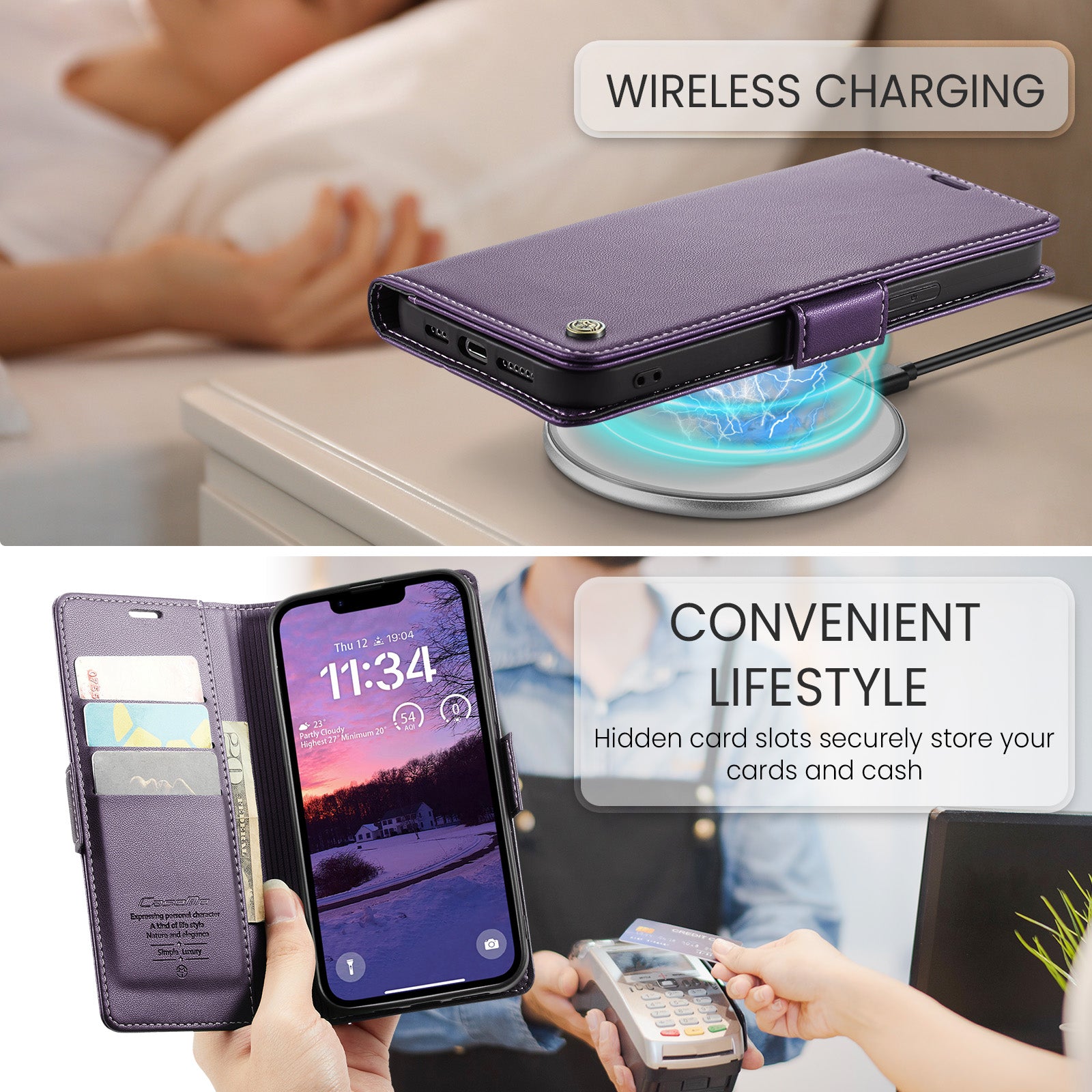 iPhone 16e 17e CaseMe Retro Wallet Case Purple
