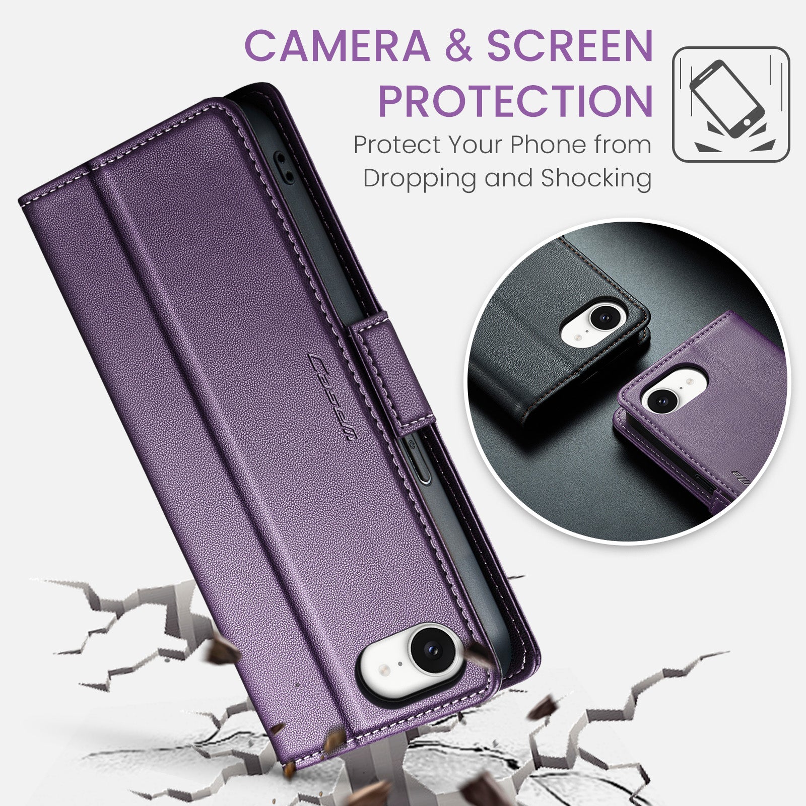 iPhone 16e 17e CaseMe Retro Wallet Case Purple