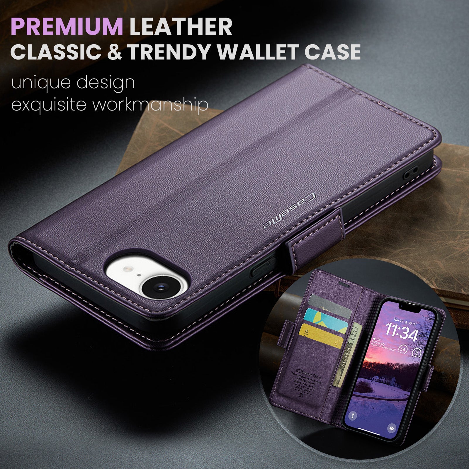 iPhone 16e 17e CaseMe Retro Wallet Case Purple