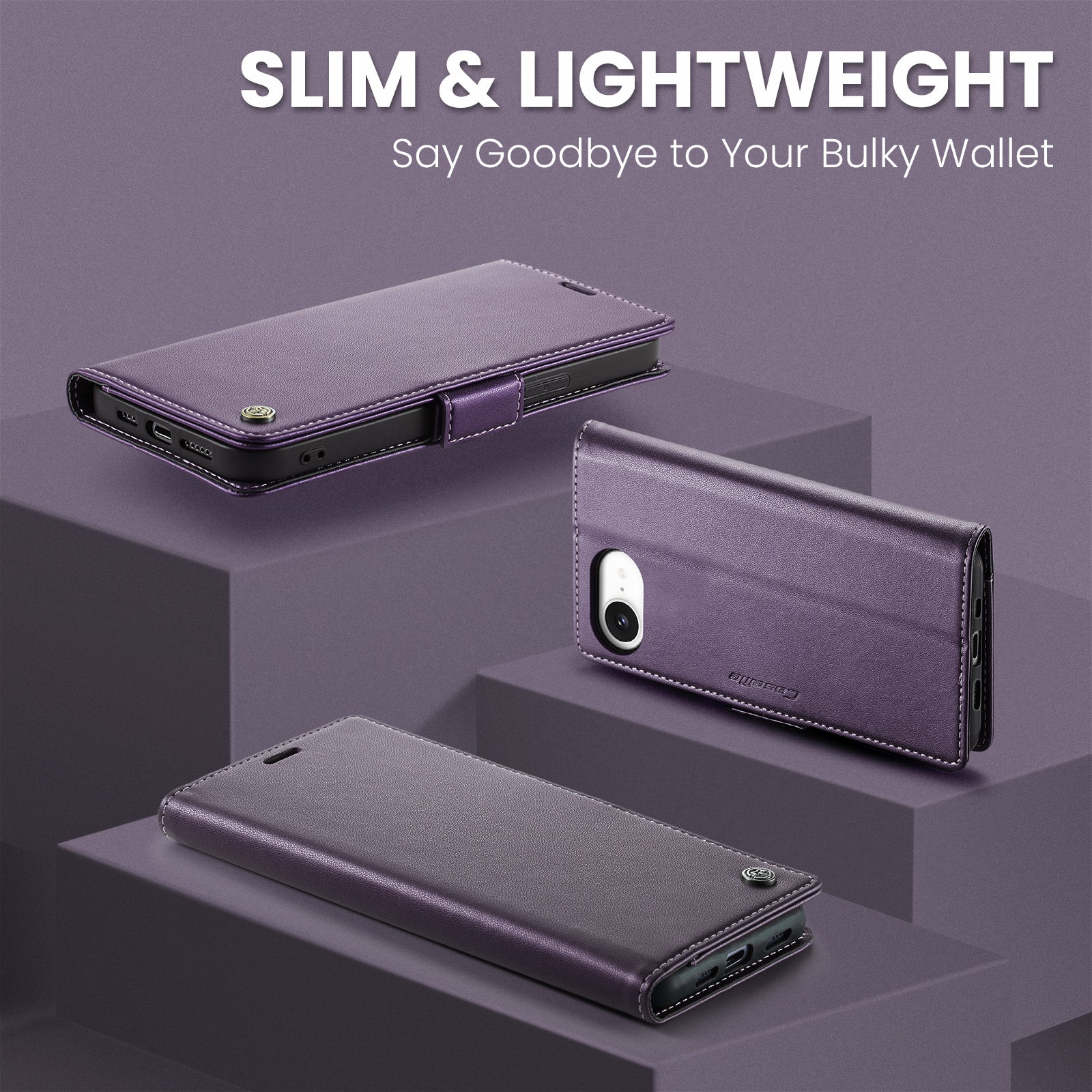 iPhone 16e 17e CaseMe Retro Wallet Case Purple