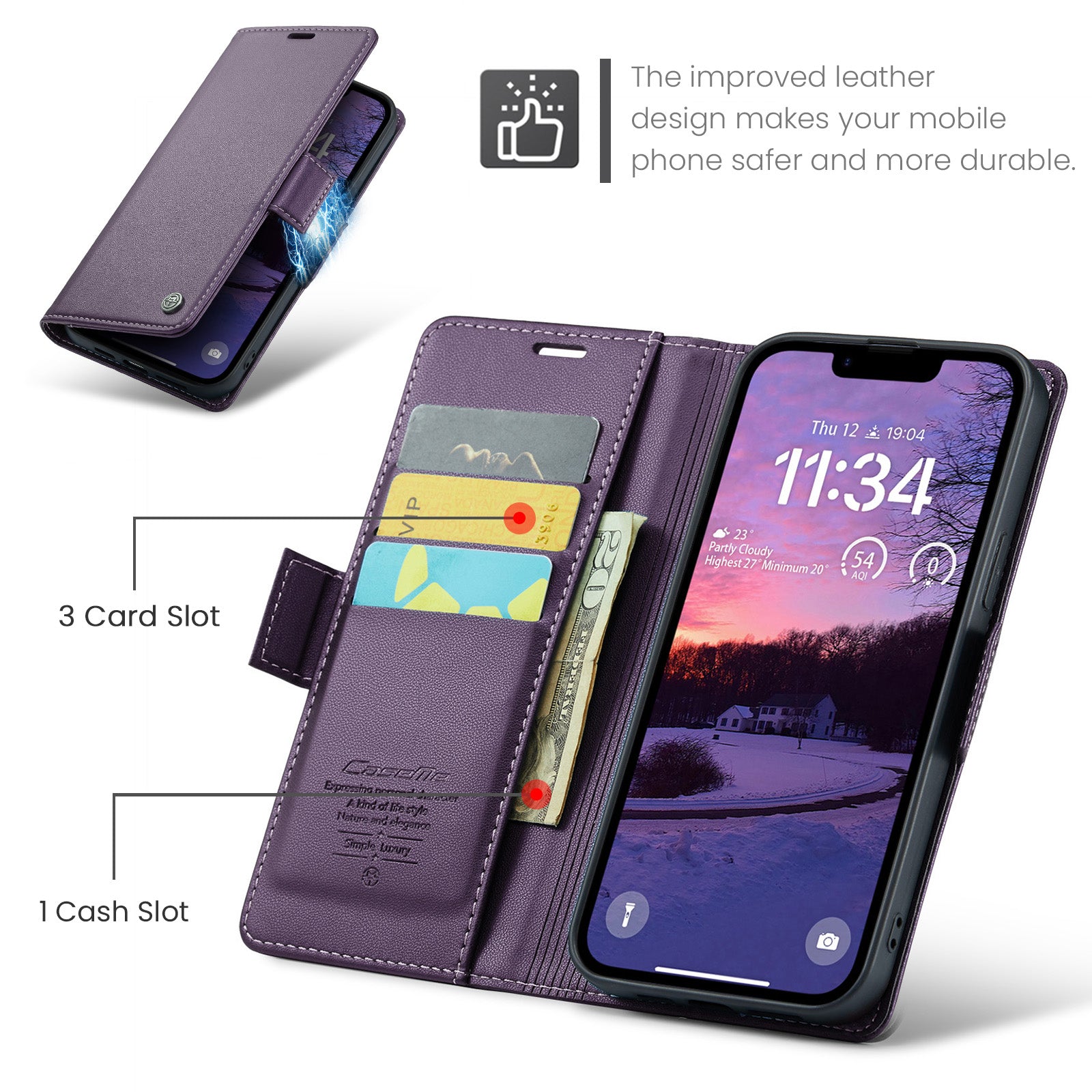 iPhone 16e 17e CaseMe Retro Wallet Case Purple