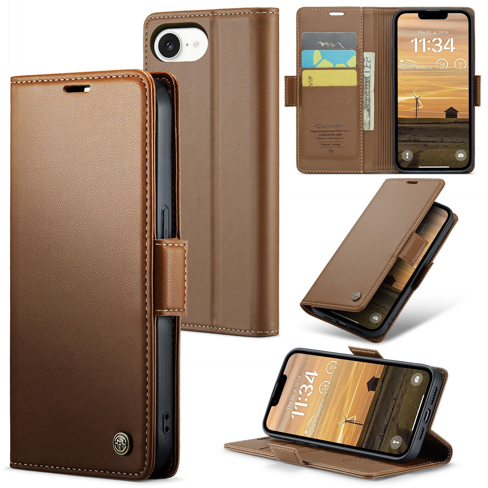 iPhone 16e 17e CaseMe Retro Wallet Case Brown