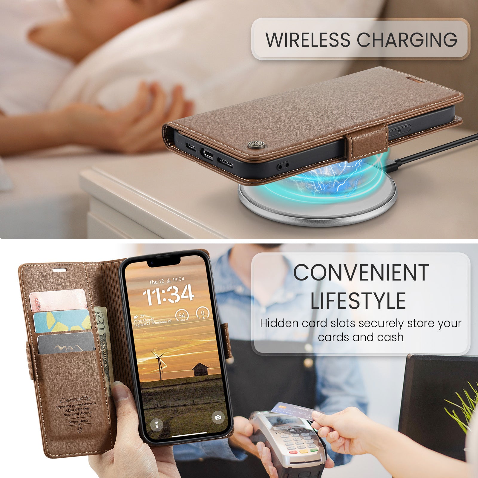 iPhone 16e 17e CaseMe Retro Wallet Case Brown