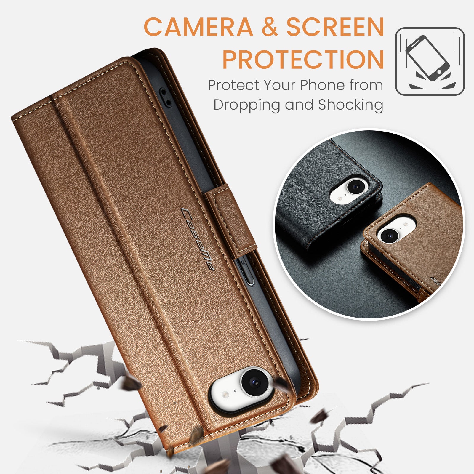 iPhone 16e 17e CaseMe Retro Wallet Case Brown