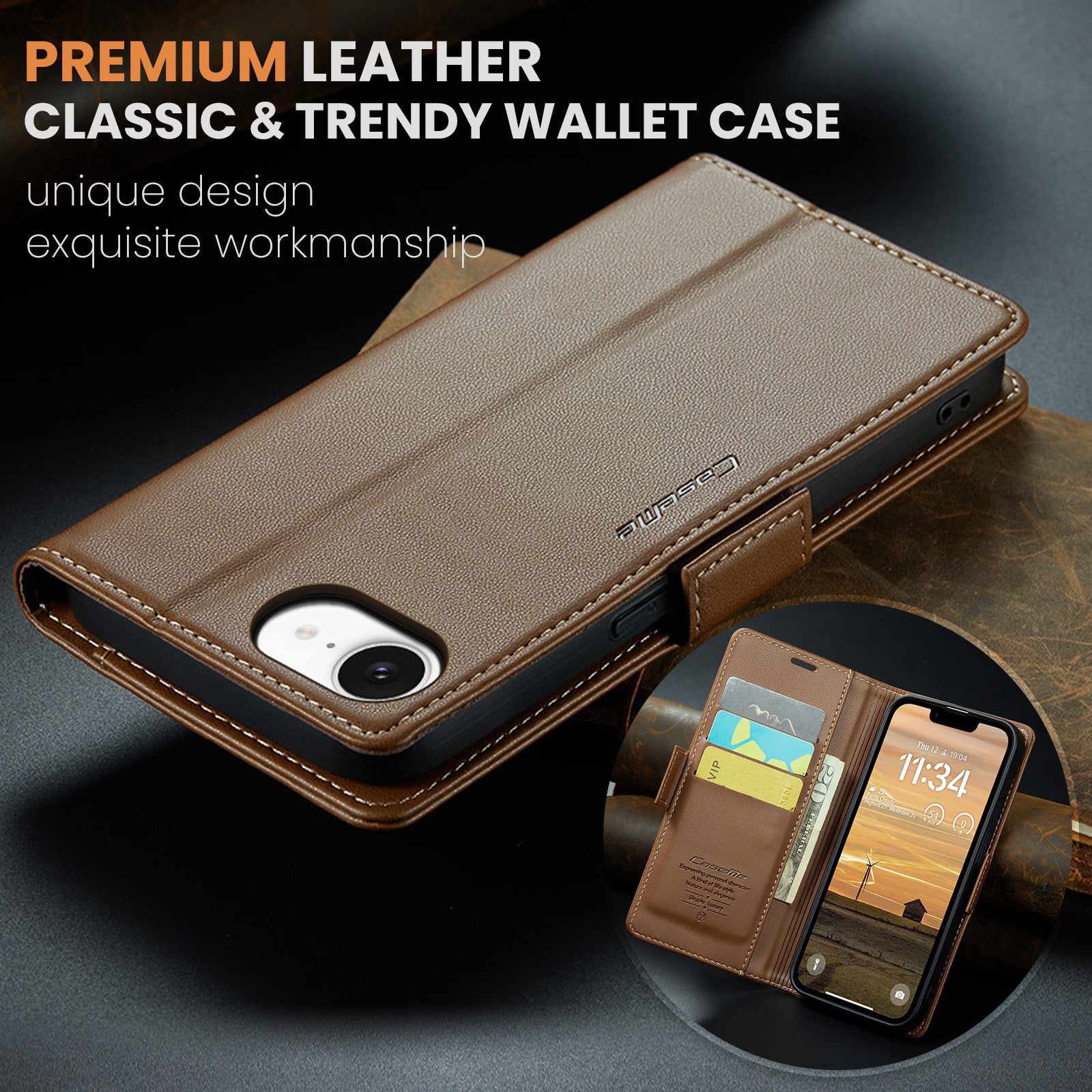 iPhone 16e 17e CaseMe Retro Wallet Case Brown