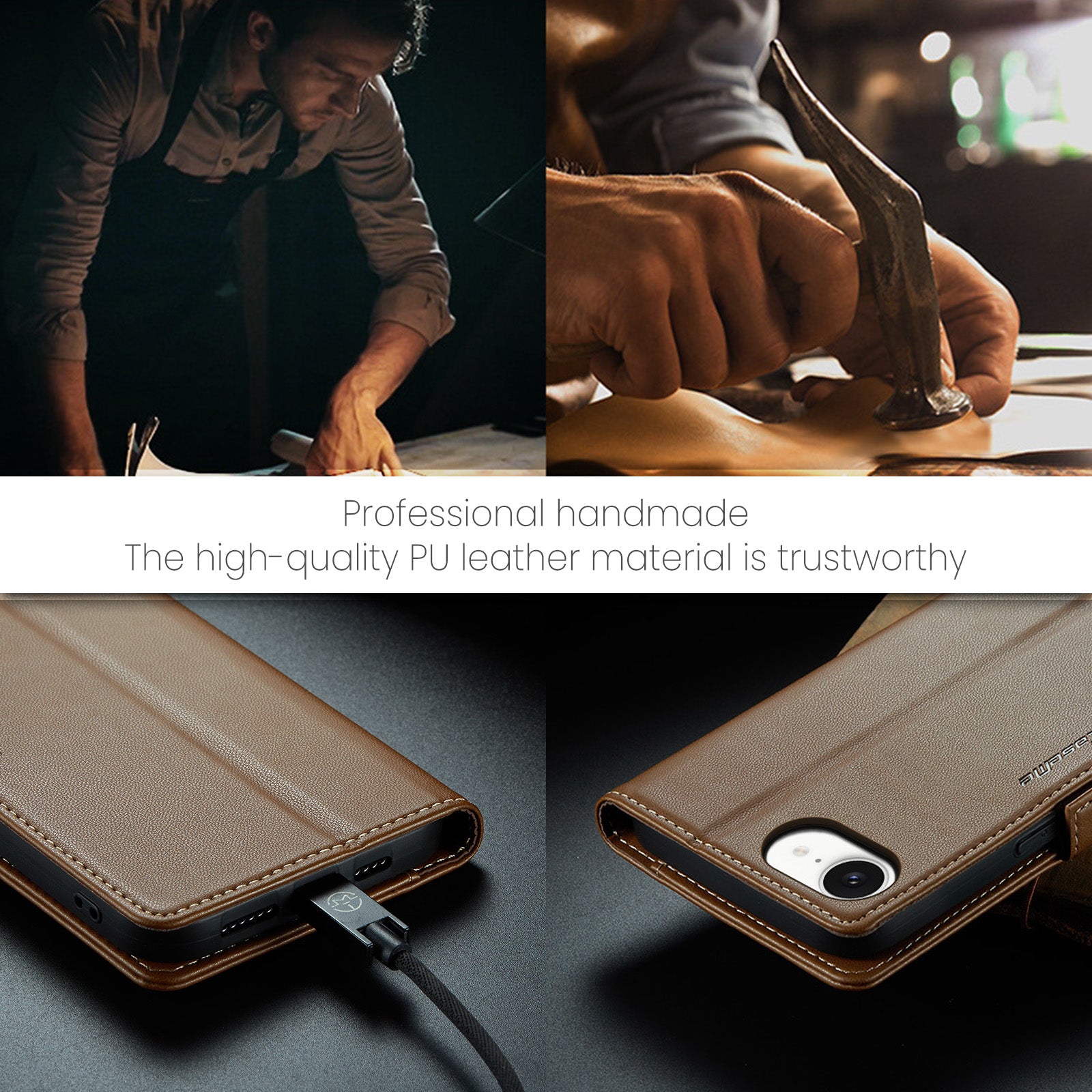 iPhone 16e 17e CaseMe Retro Wallet Case Brown