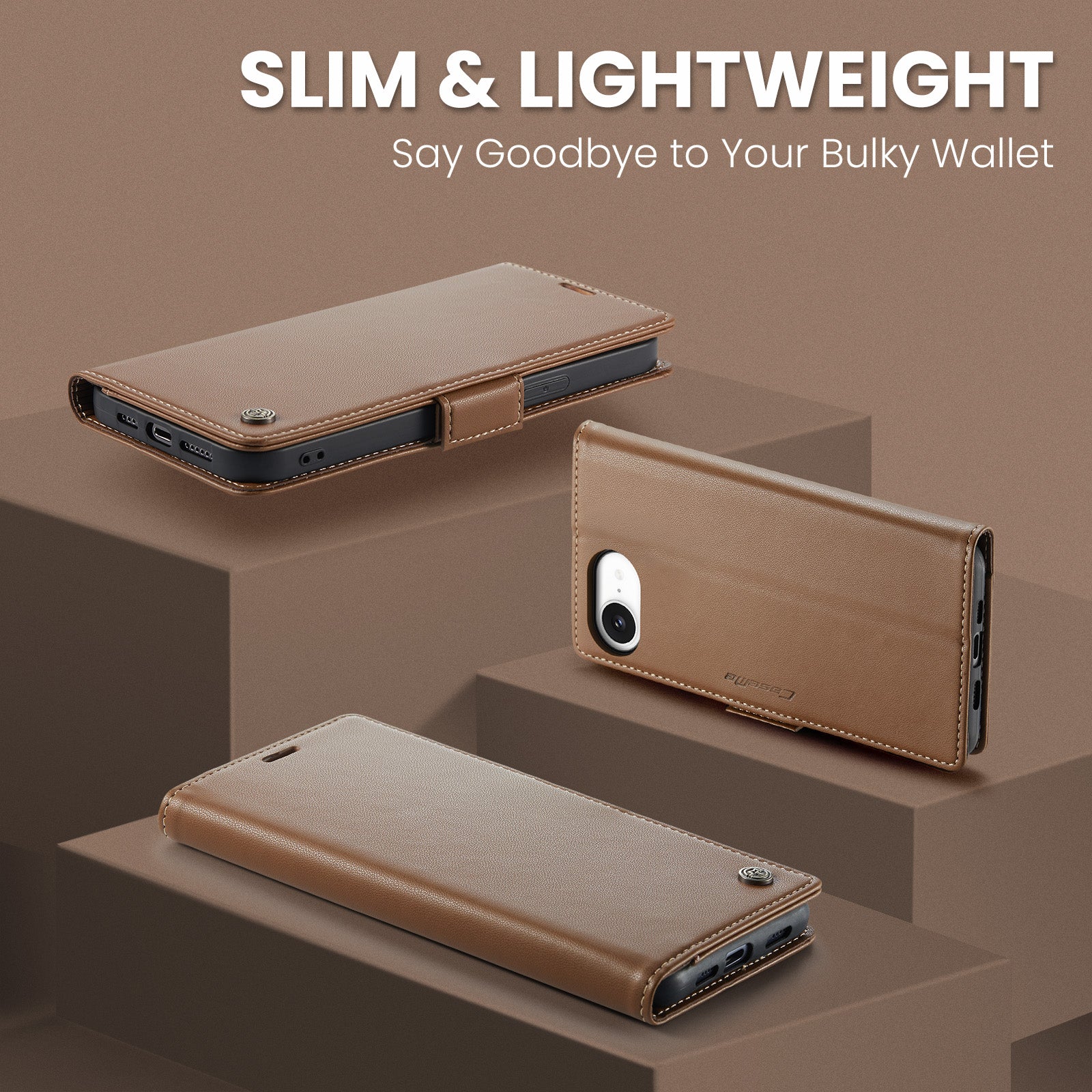 iPhone 16e 17e CaseMe Retro Wallet Case Brown
