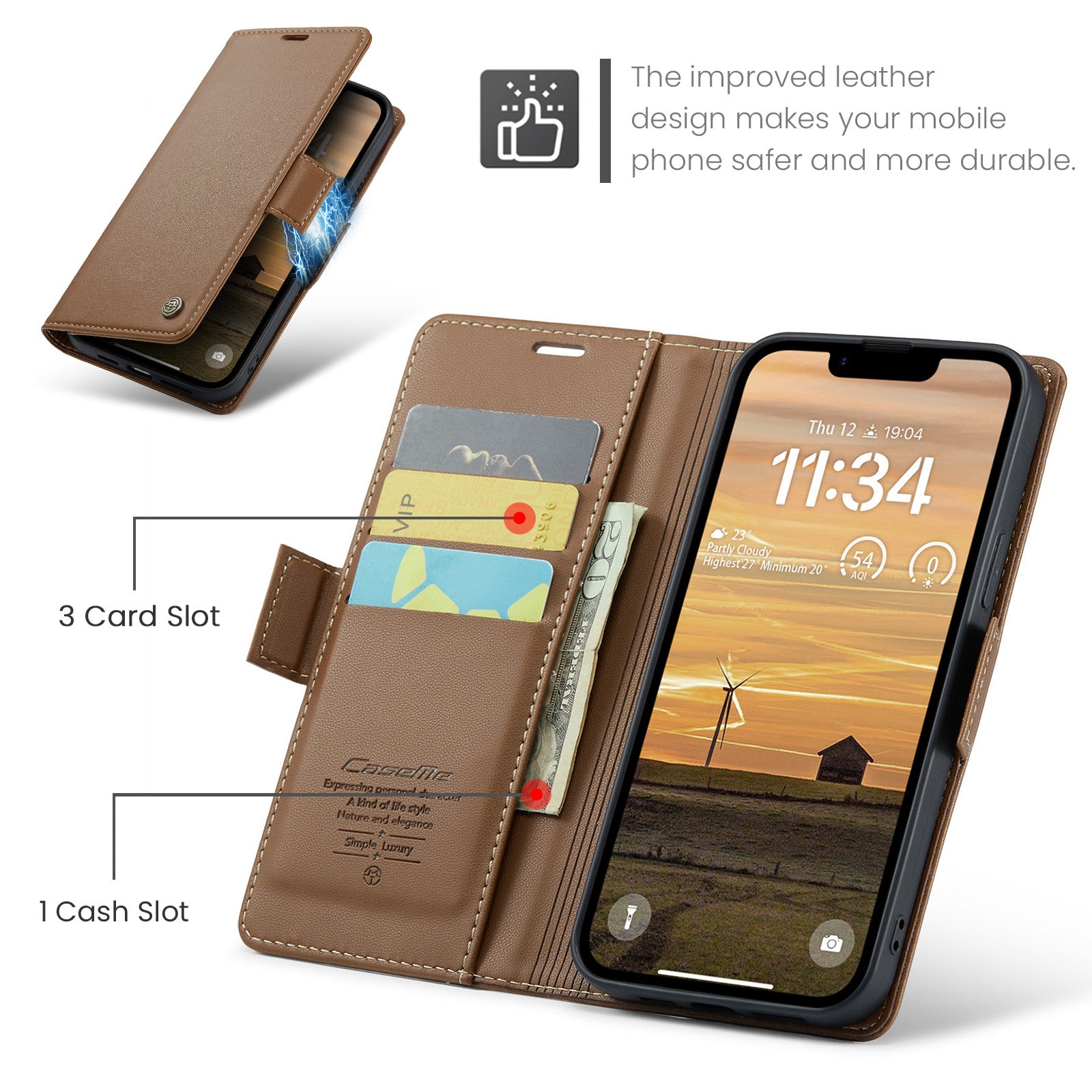 iPhone 16e 17e CaseMe Retro Wallet Case Brown