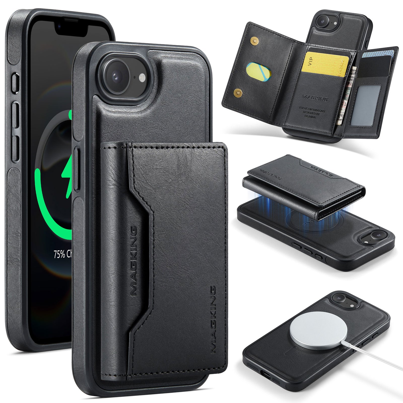iPhone 16e 17e DG.Ming MagSafe Wallet Case Black