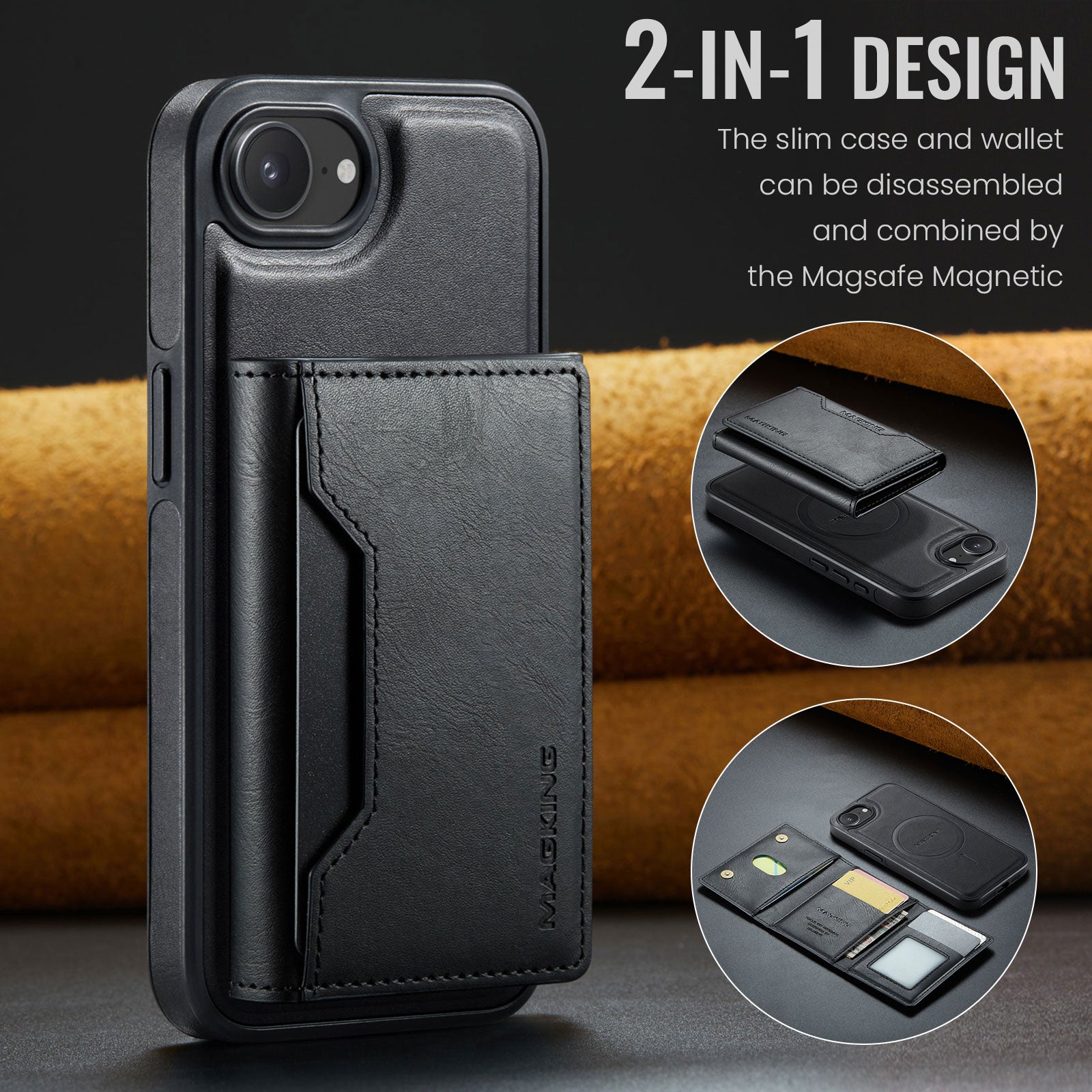 iPhone 16e 17e DG.Ming MagSafe Wallet Case Black