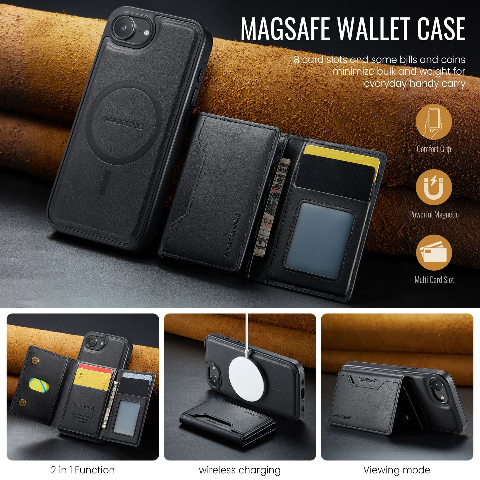 iPhone 16e 17e DG.Ming MagSafe Wallet Case Black
