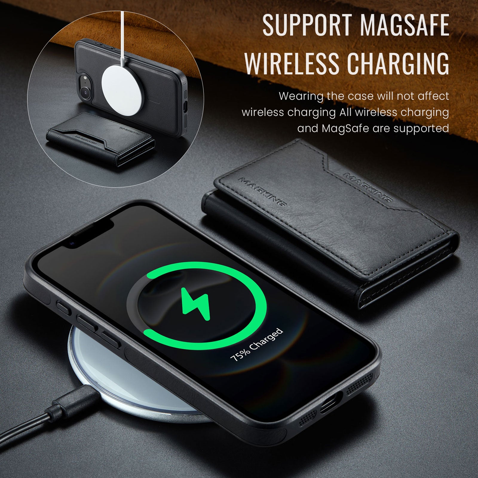 iPhone 16e 17e DG.Ming MagSafe Wallet Case Black