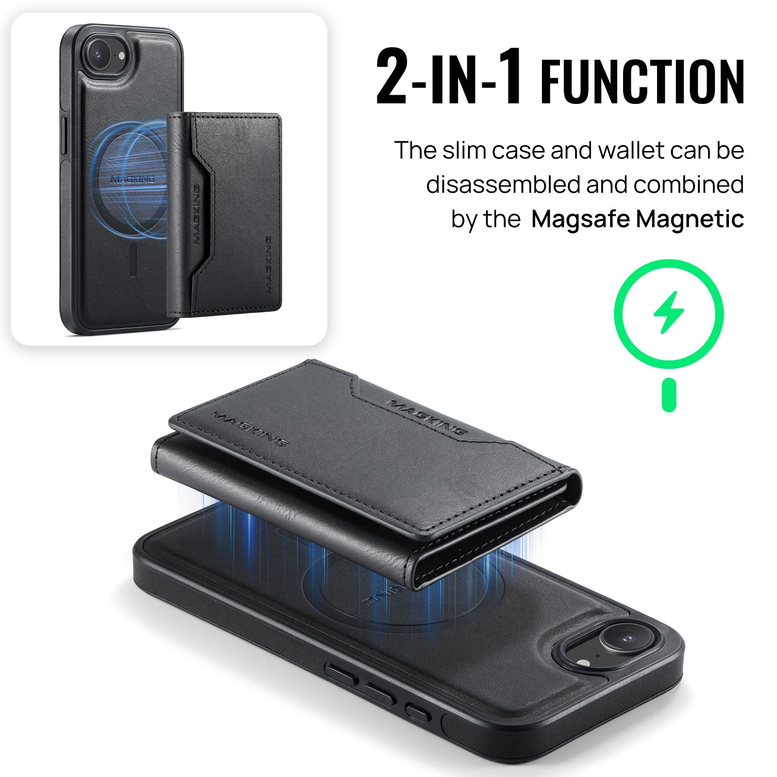 iPhone 16e 17e DG.Ming MagSafe Wallet Case Black