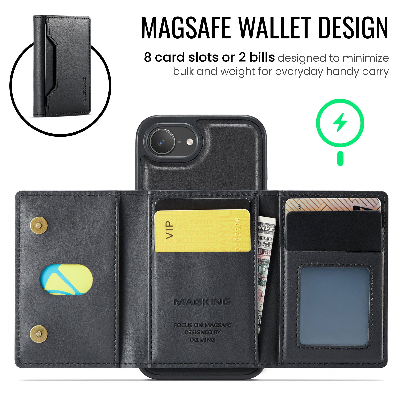 iPhone 16e 17e DG.Ming MagSafe Wallet Case Black