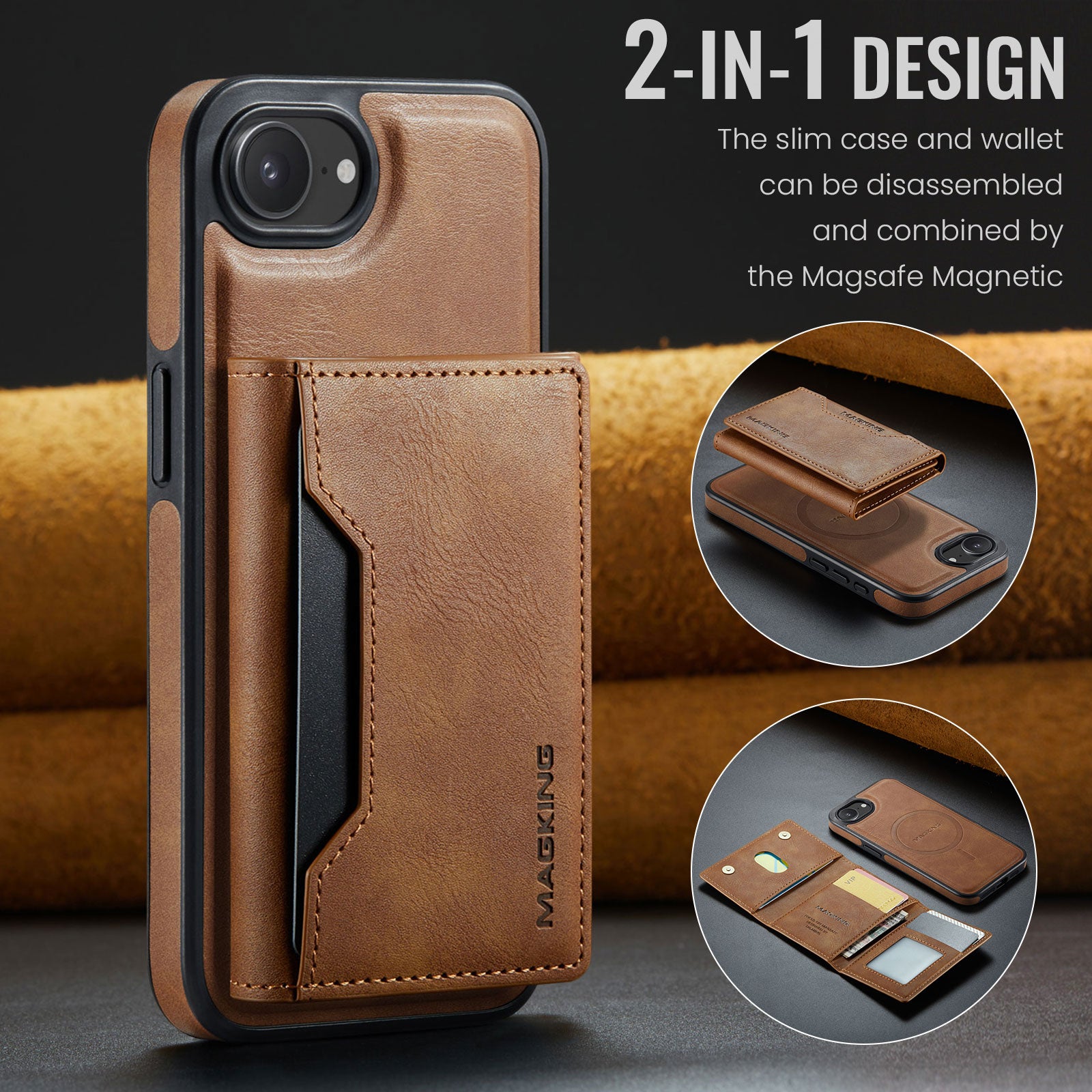 iPhone 16e 17e DG.Ming MagSafe Wallet Case Brown