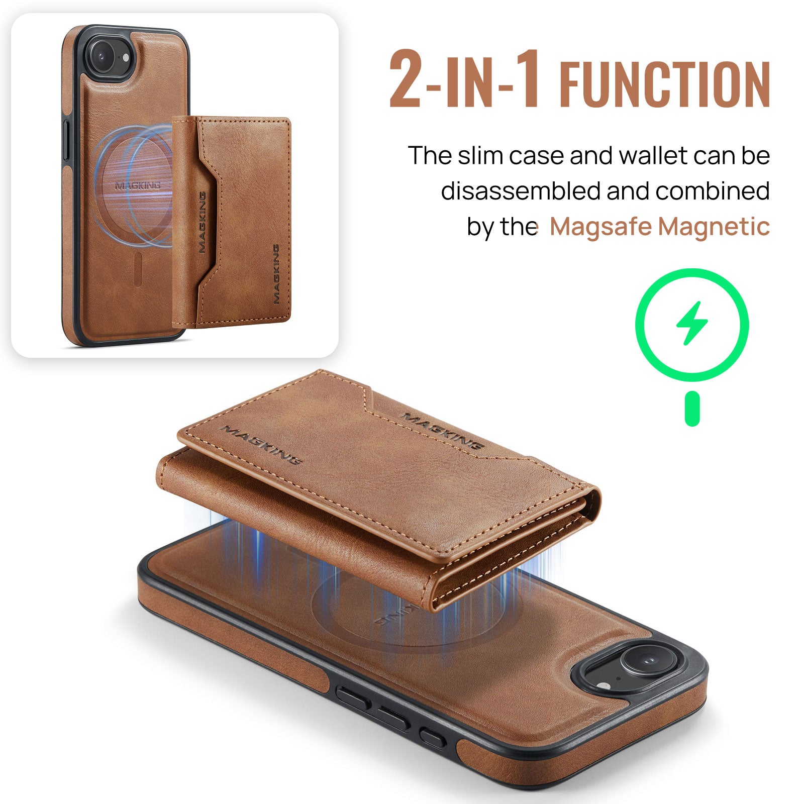 iPhone 16e 17e DG.Ming MagSafe Wallet Case Brown