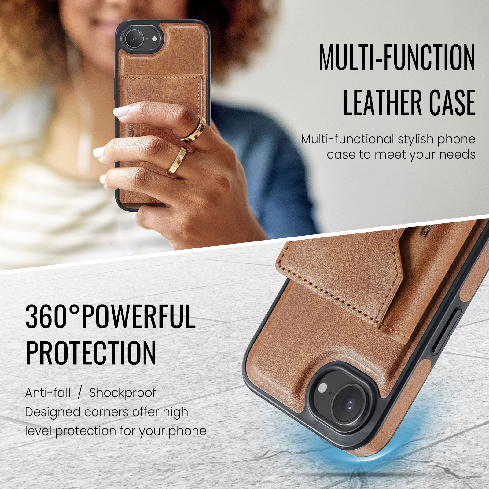 iPhone 16e 17e DG.Ming MagSafe Wallet Case Brown