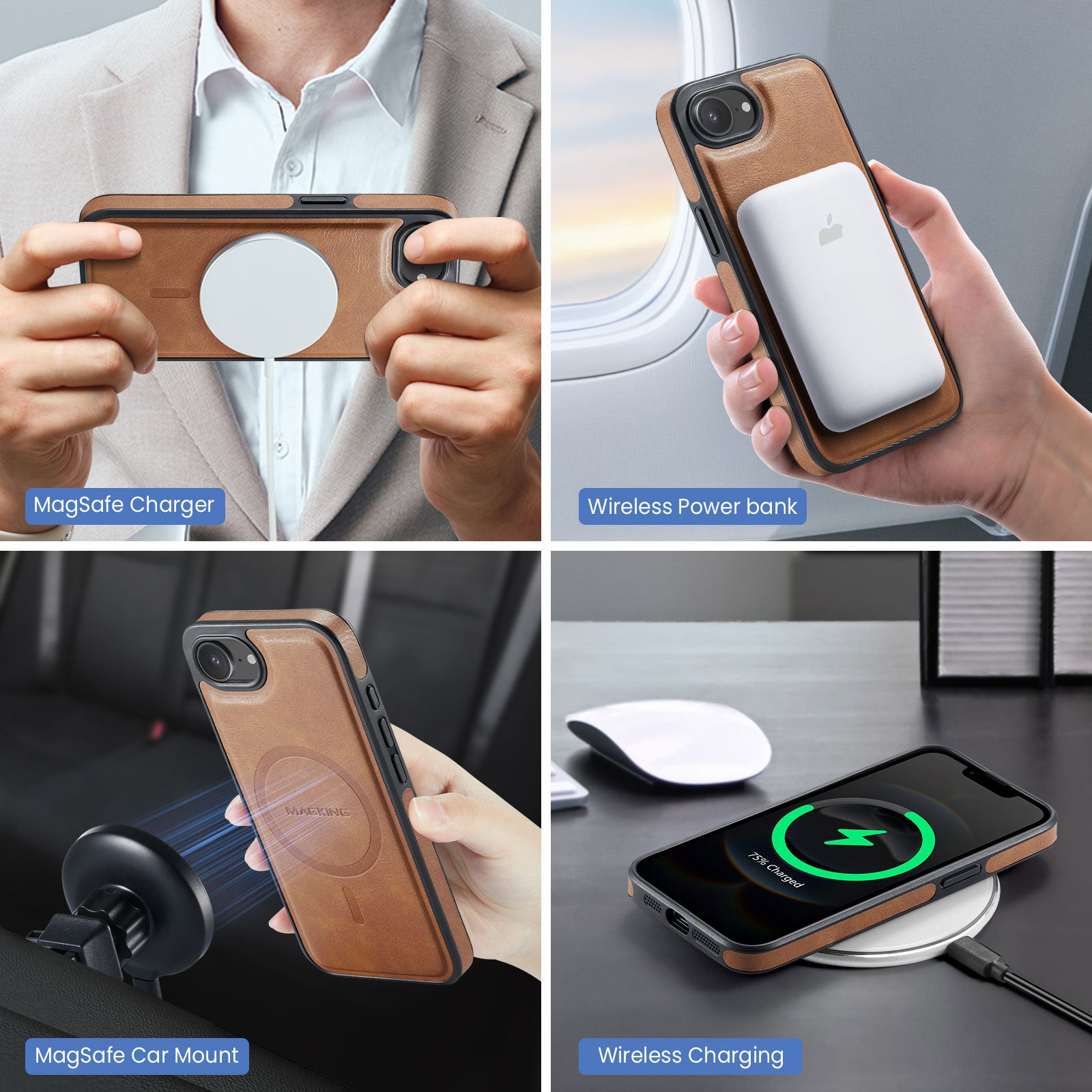iPhone 16e 17e DG.Ming MagSafe Wallet Case Brown