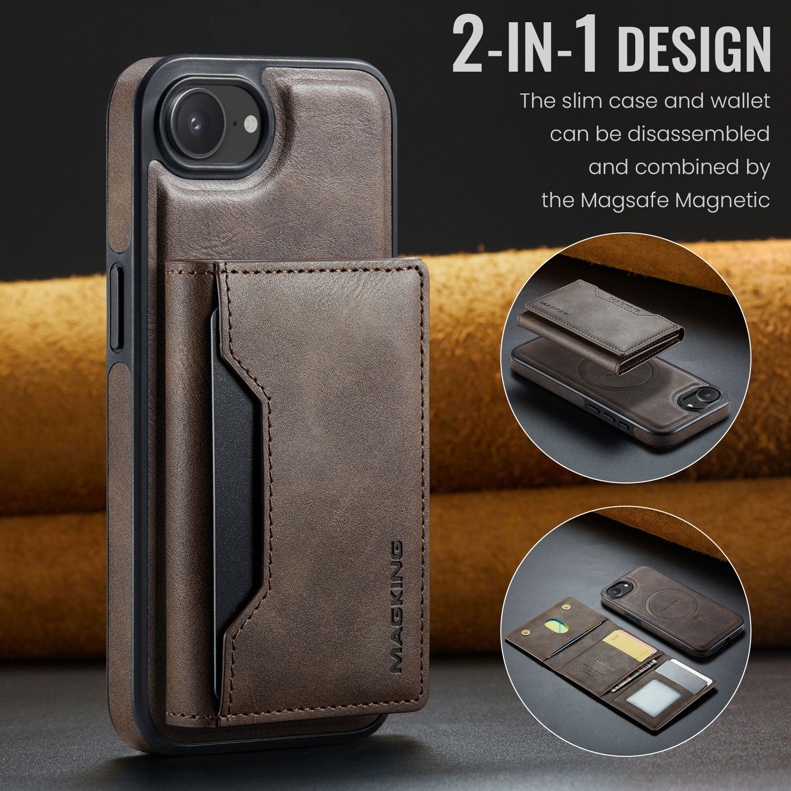 iPhone 16e 17e DG.Ming MagSafe Wallet Case Coffee